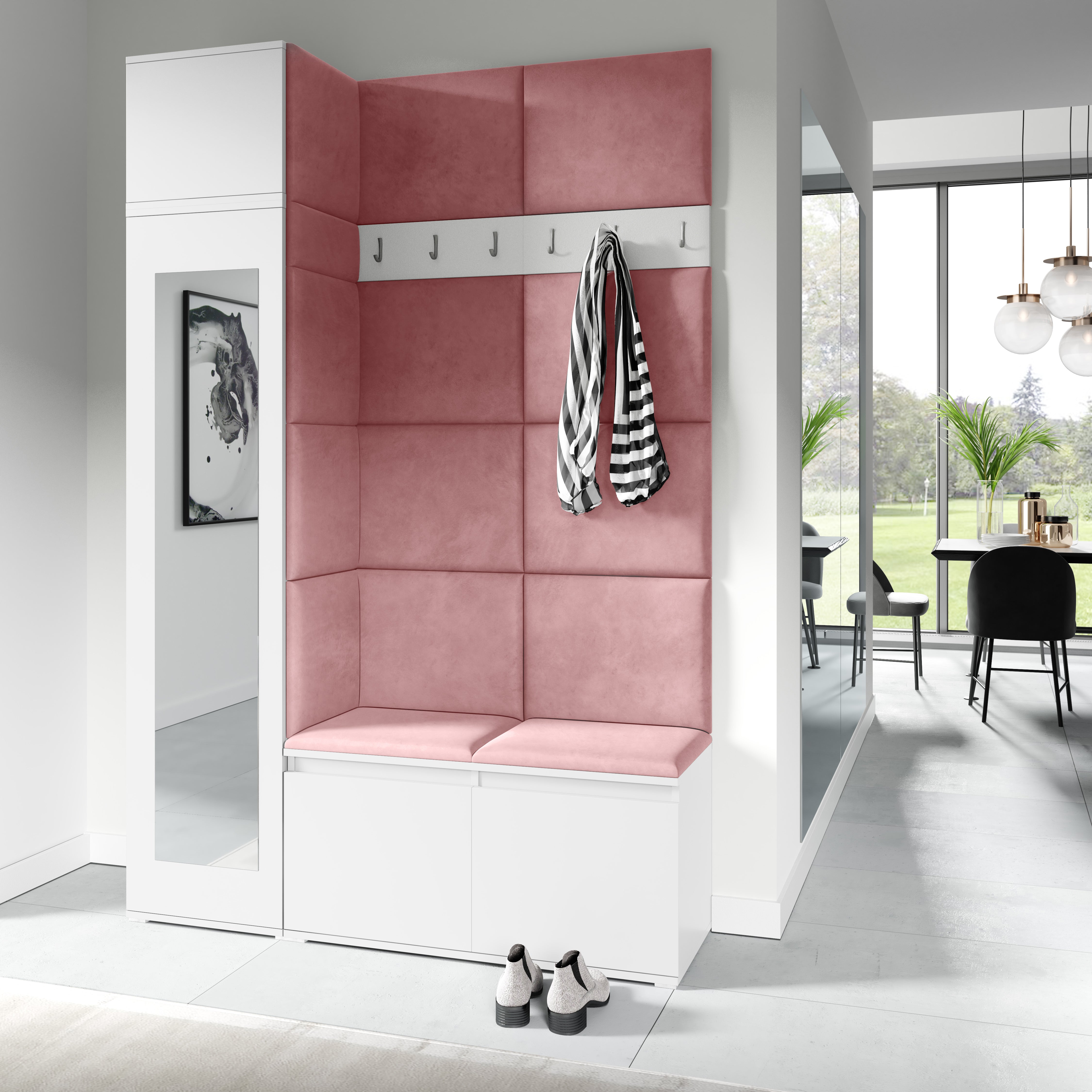 PK Emi 22 Hallway Wardrobe White - Upholstered Panels in Various Colours