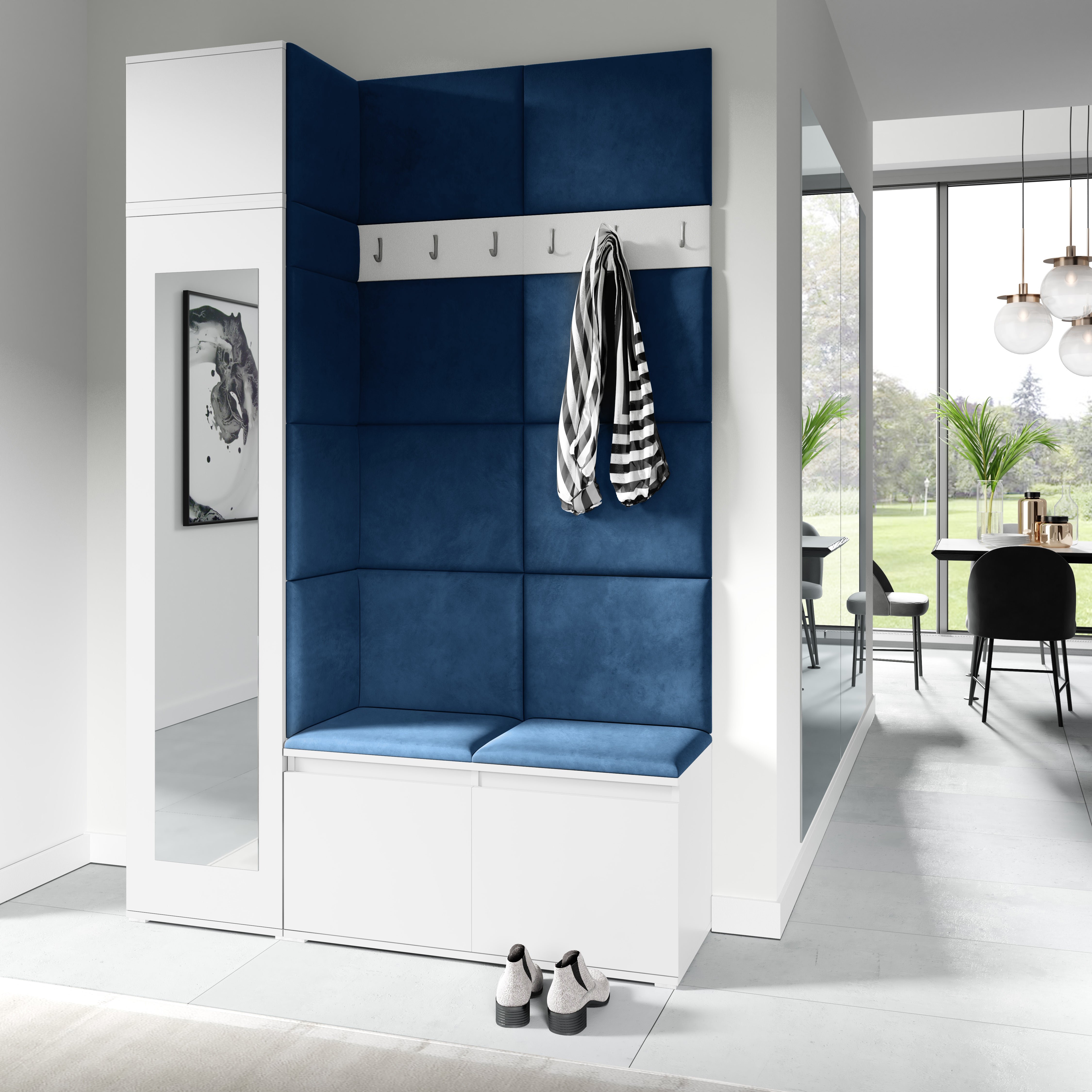 PK Emi 22 Hallway Wardrobe White - Upholstered Panels in Various Colours