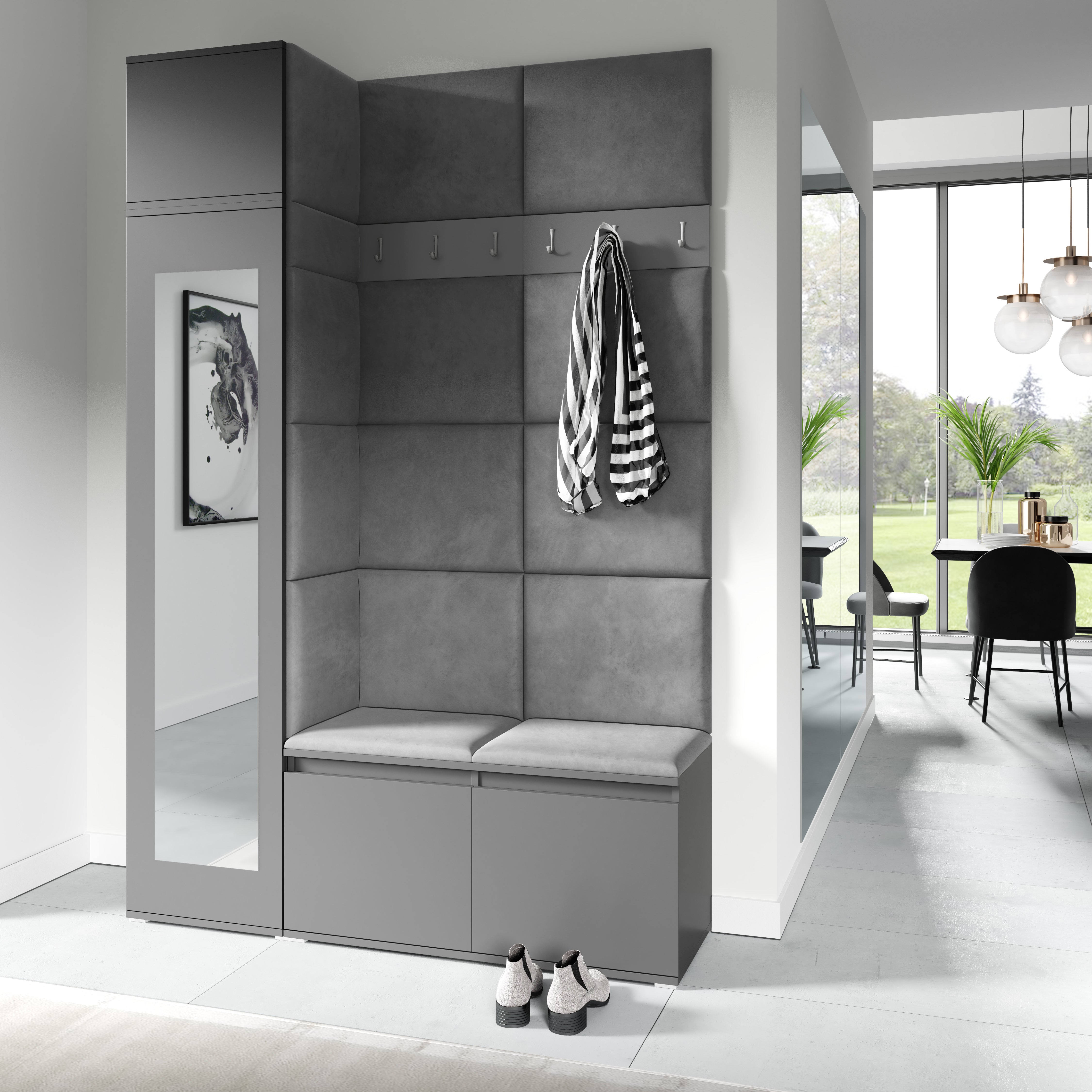 PK Emi 22 Hallway Wardrobe Graphite - Upholstered Panels in Various Colours