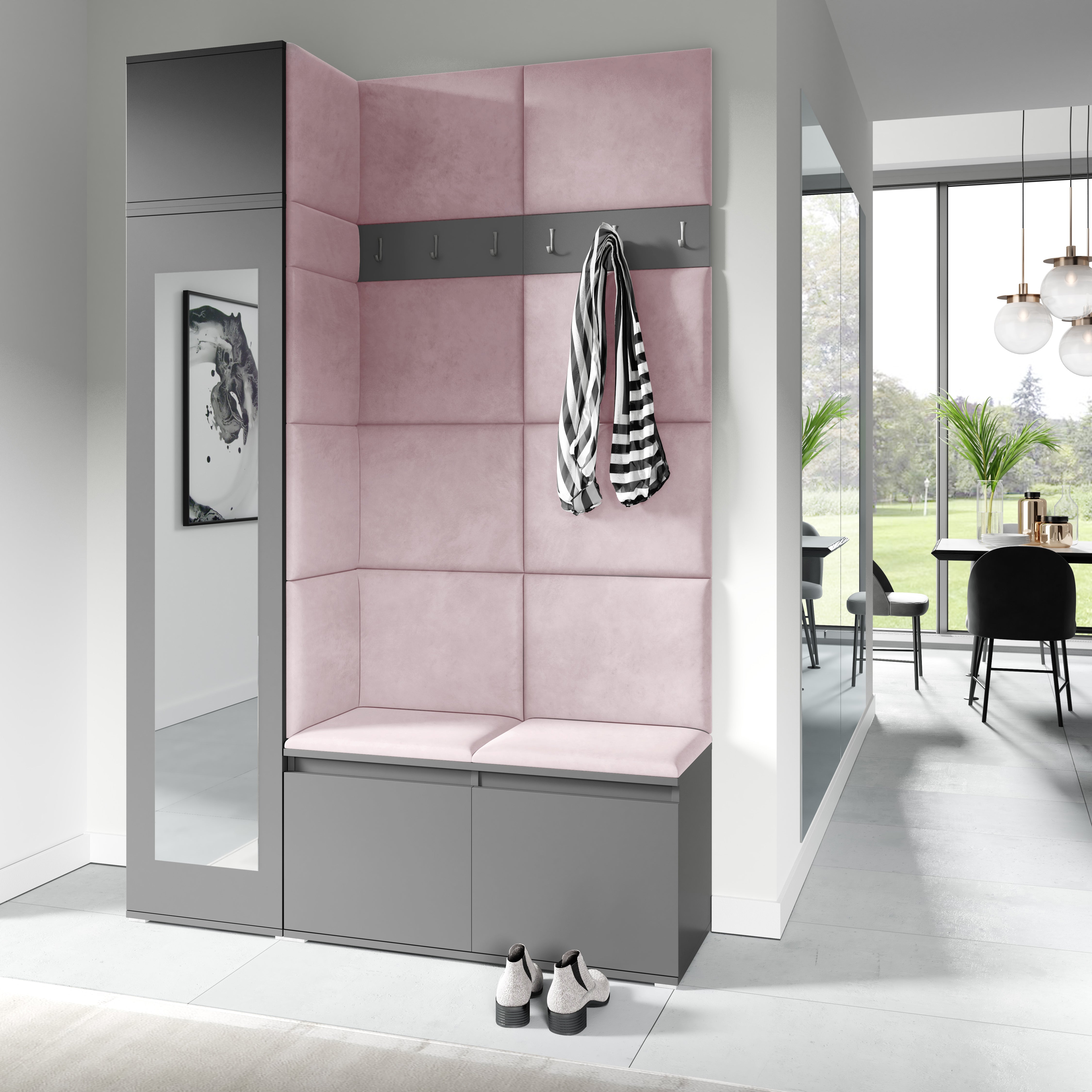 PK Emi 22 Hallway Wardrobe Graphite - Upholstered Panels in Various Colours