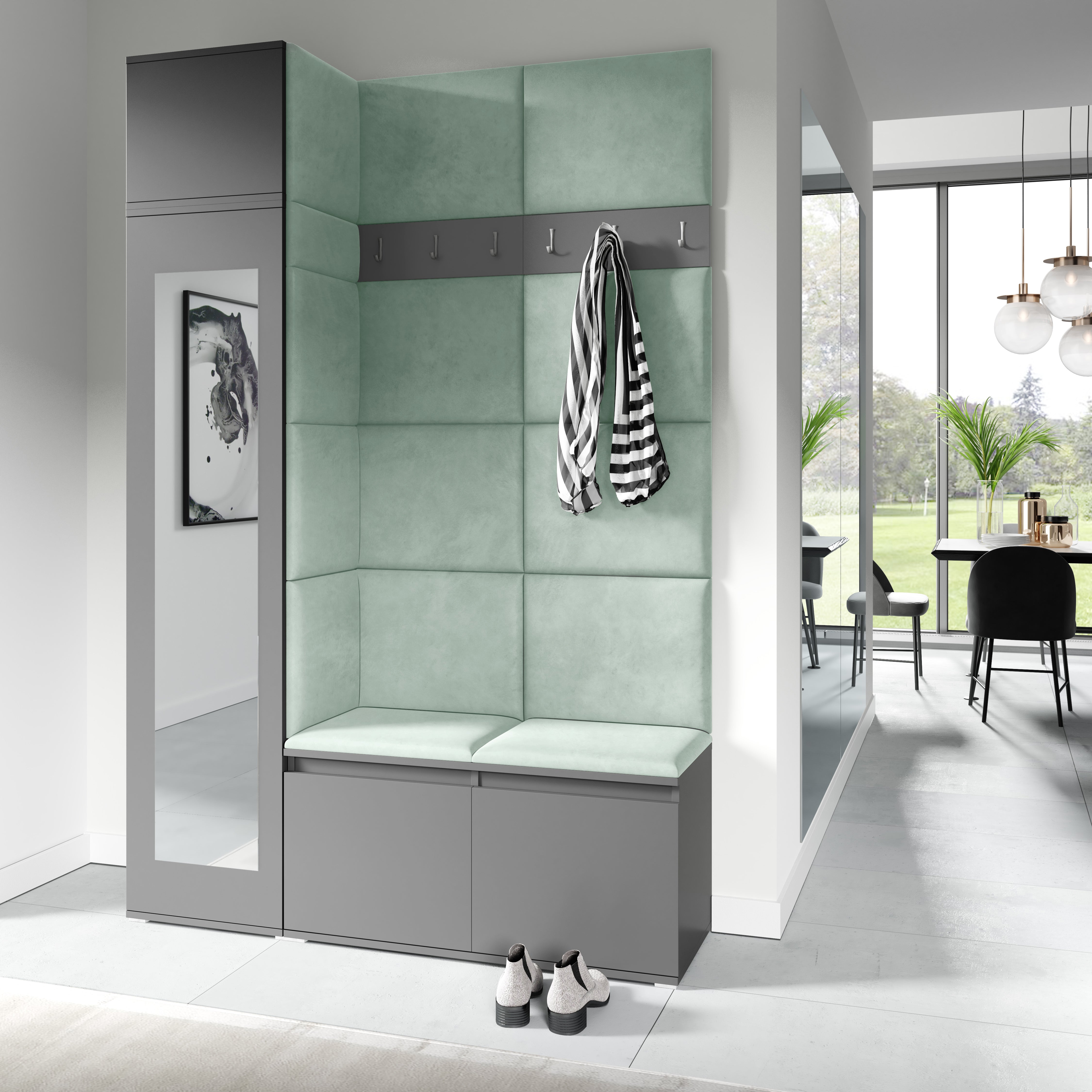 PK Emi 22 Hallway Wardrobe Graphite - Upholstered Panels in Various Colours