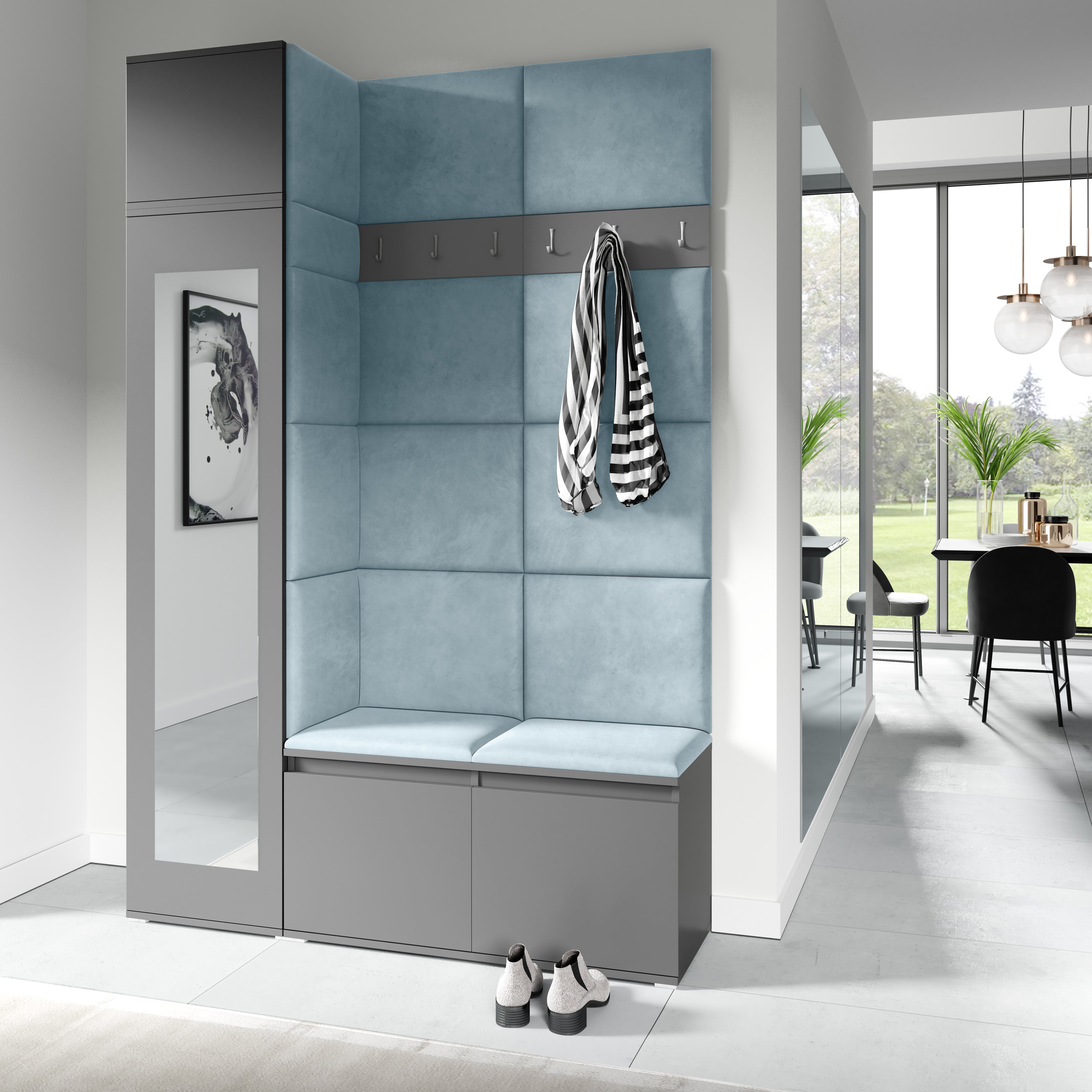 PK Emi 22 Hallway Wardrobe Graphite - Upholstered Panels in Various Colours