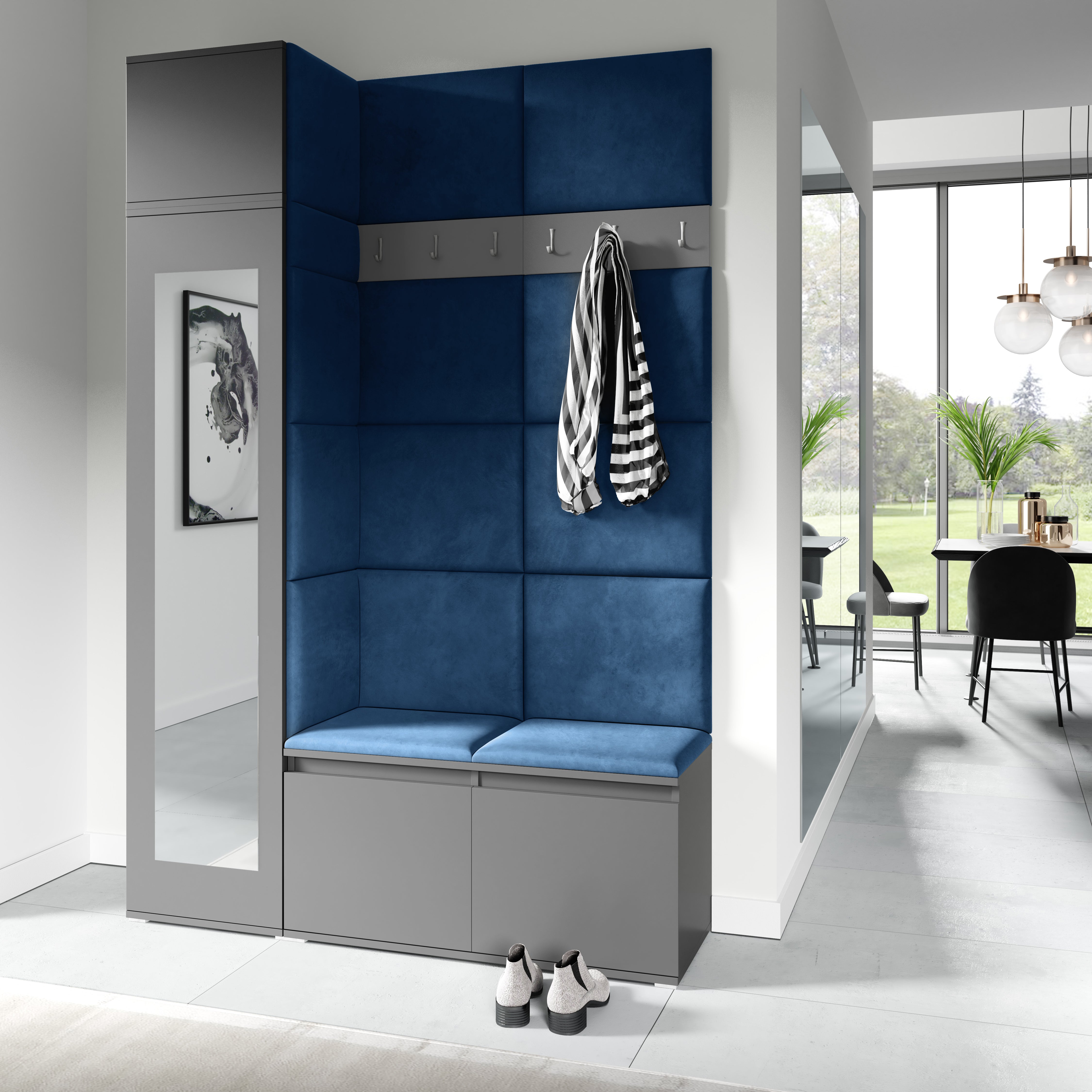 PK Emi 22 Hallway Wardrobe Graphite - Upholstered Panels in Various Colours