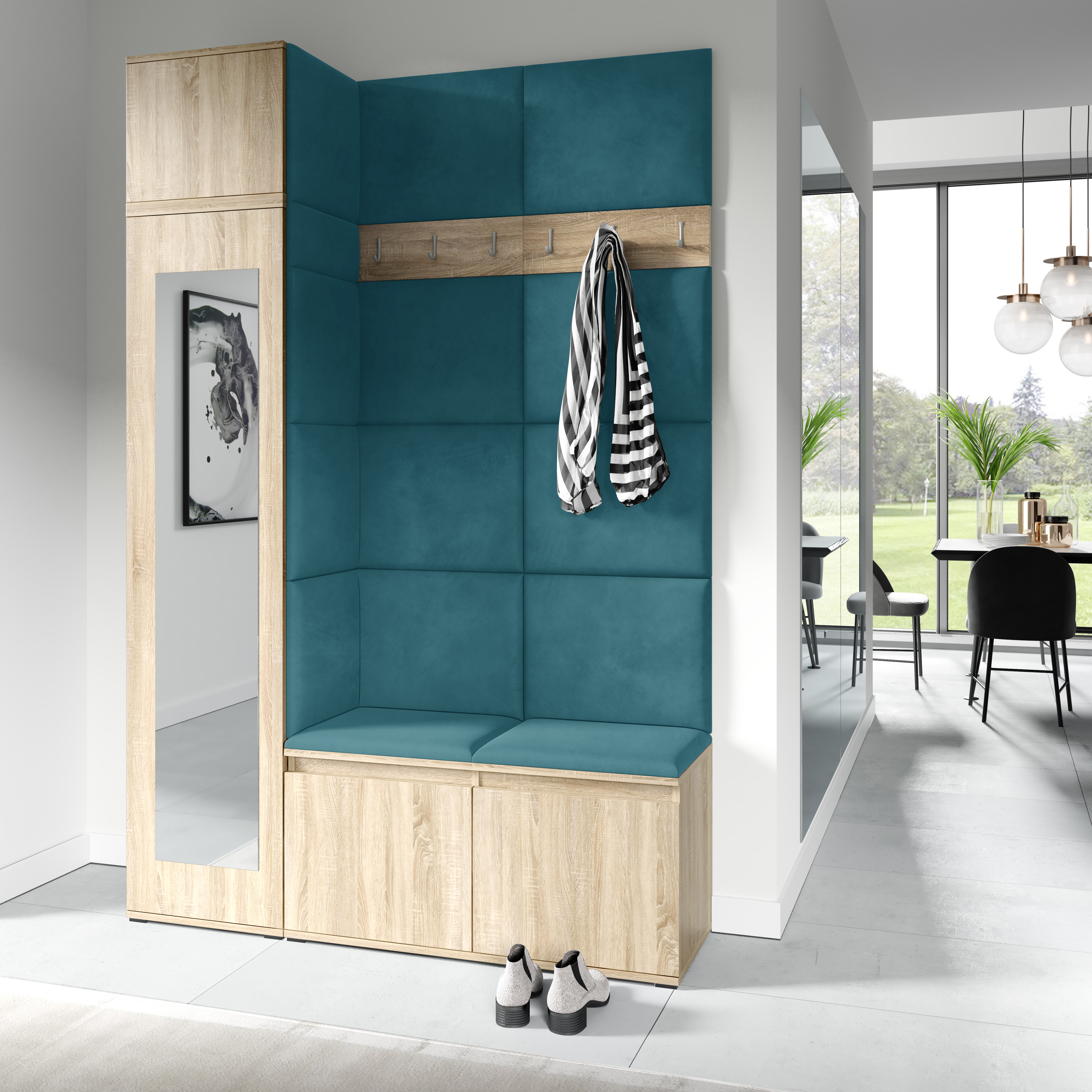 PK Emi 22 Hallway Wardrobe Sonoma Oak- Upholstered Panels in Various Colours