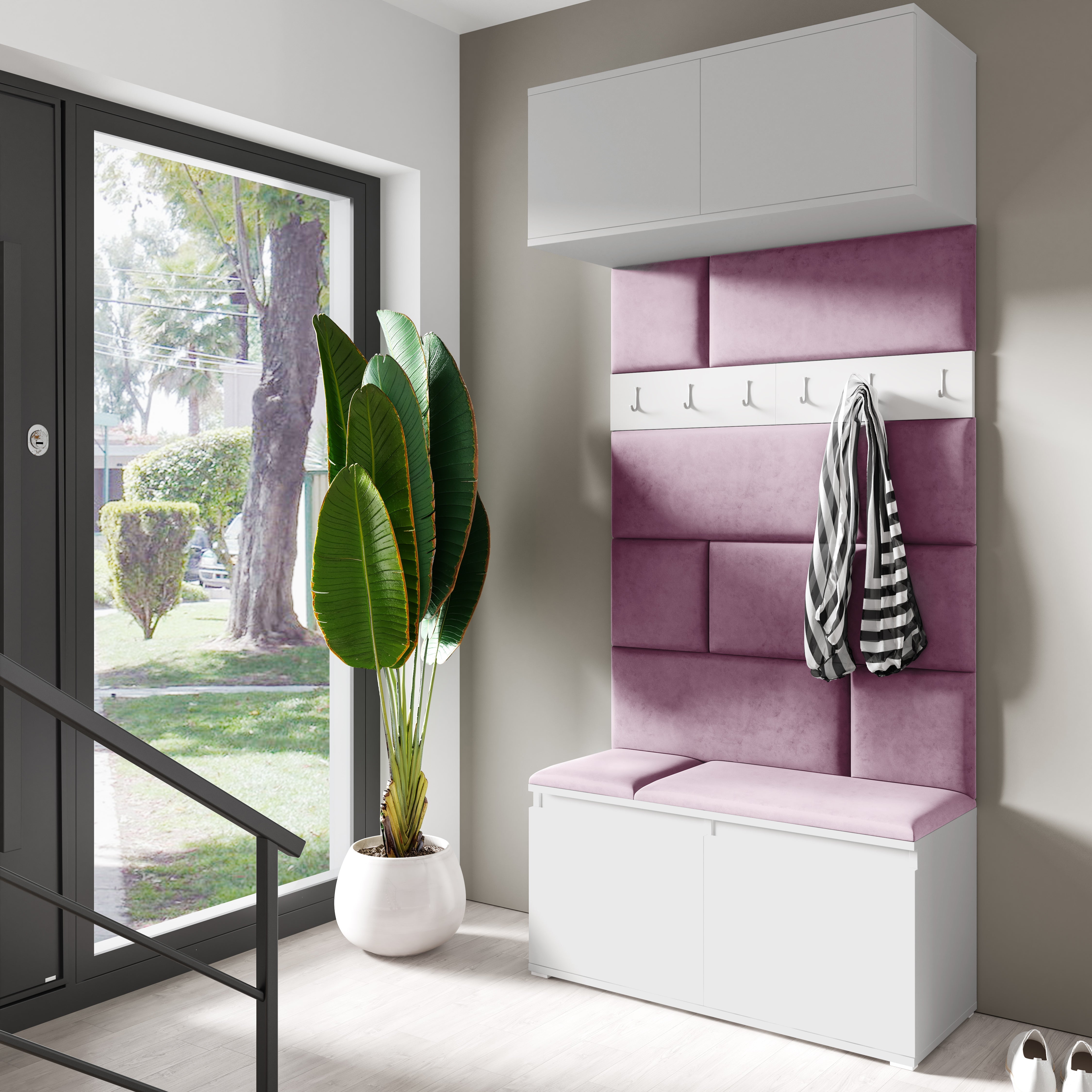 PK Emi 23 Hallway Wardrobe White - Upholstered Panels in Various Colours