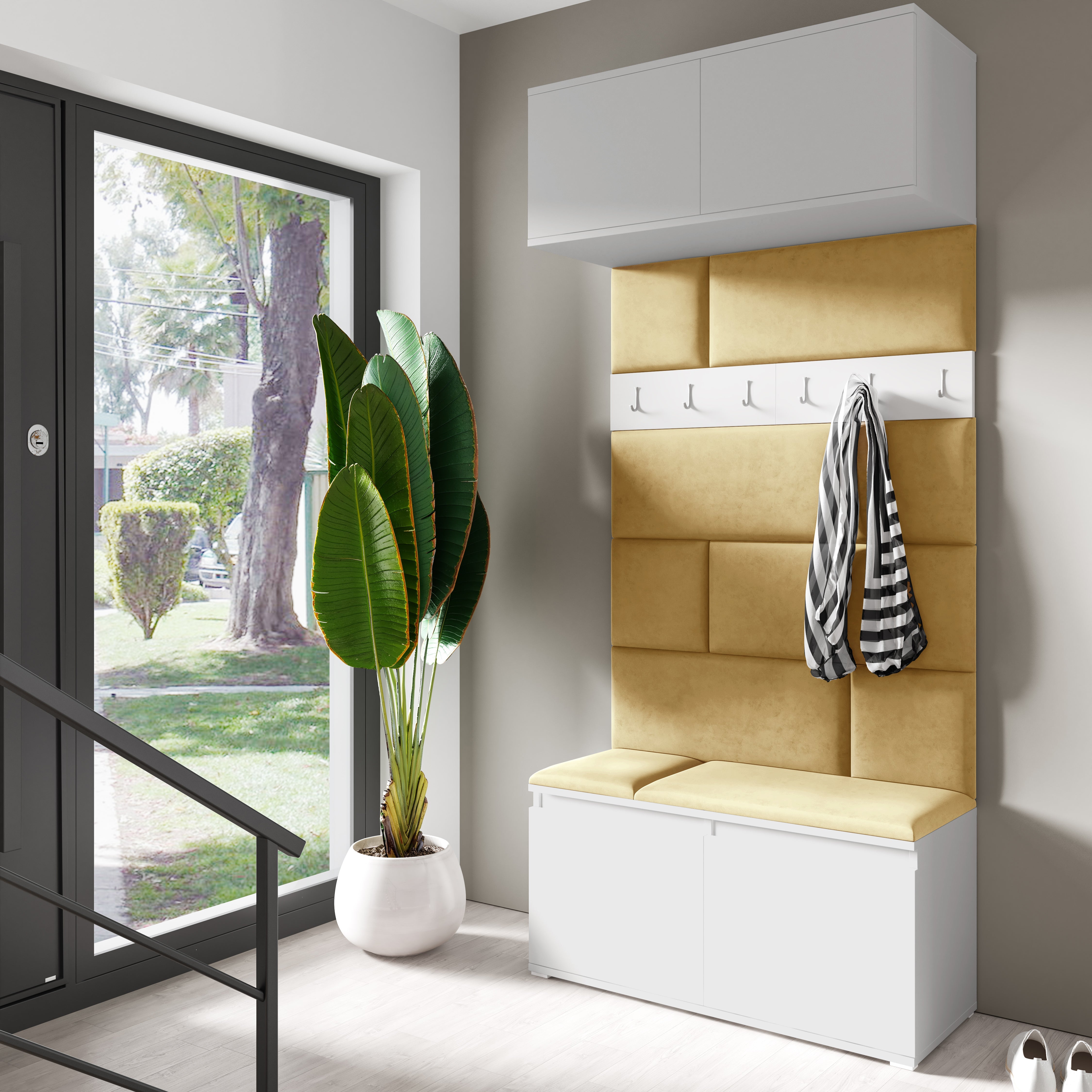 PK Emi 23 Hallway Wardrobe White - Upholstered Panels in Various Colours