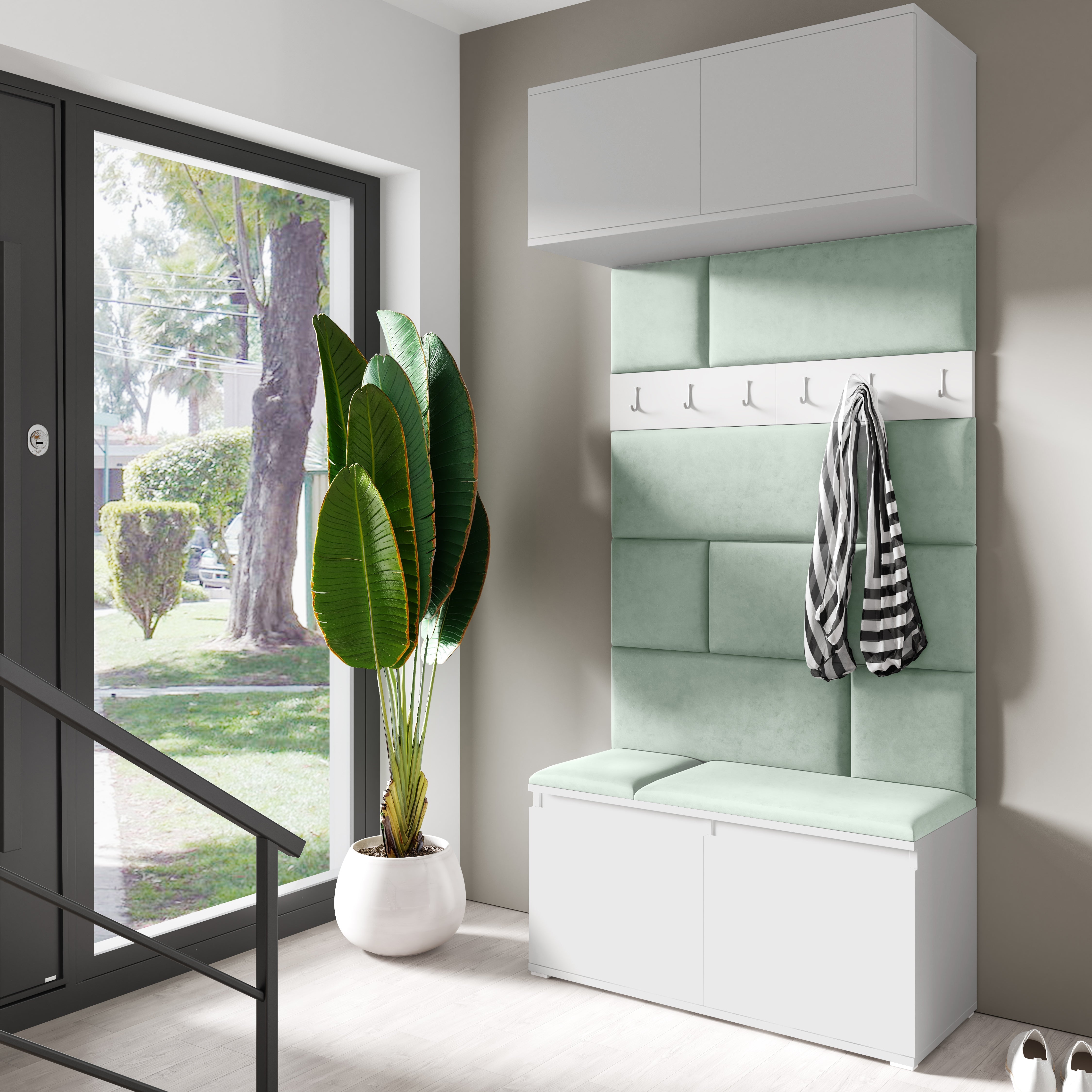 PK Emi 23 Hallway Wardrobe White - Upholstered Panels in Various Colours