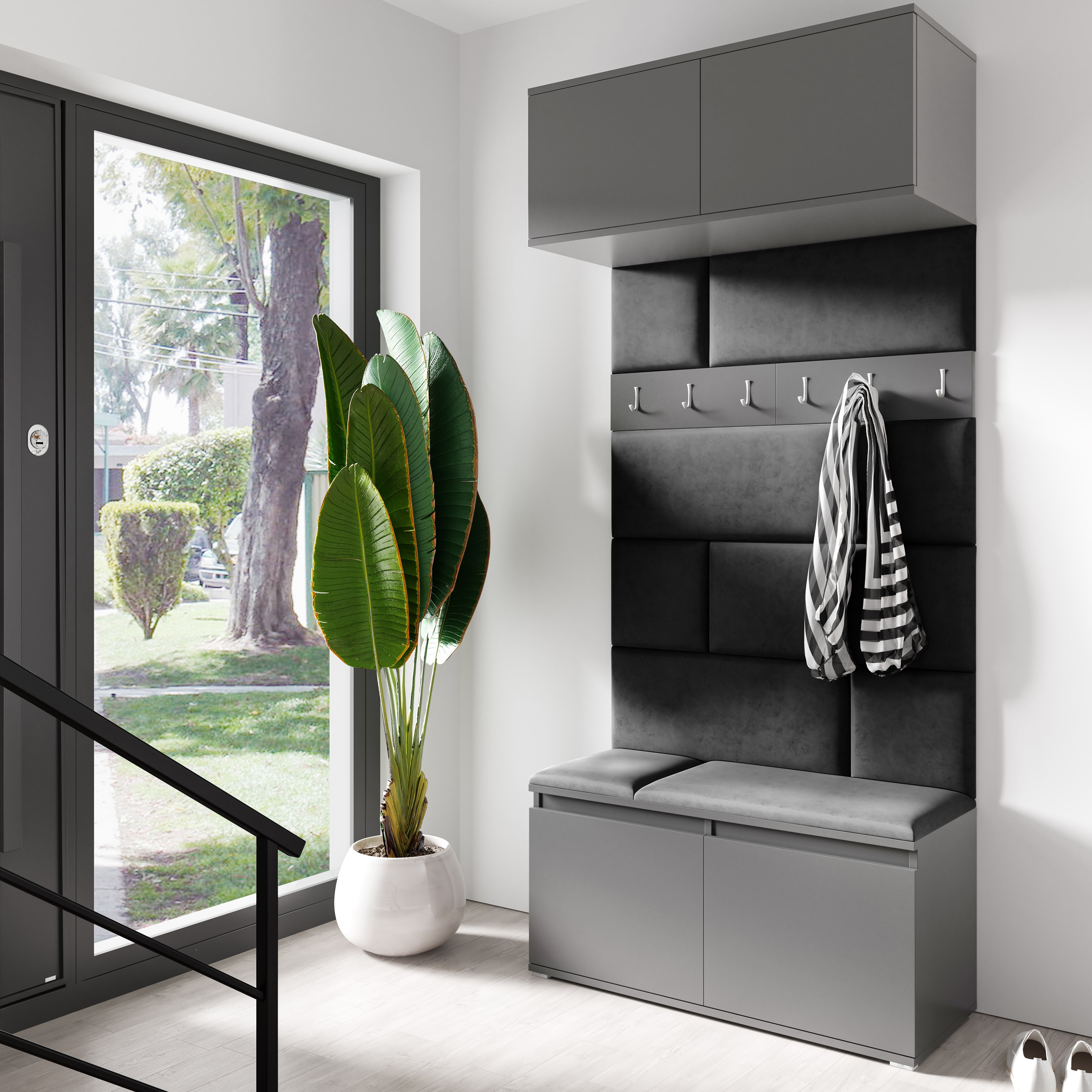 PK Emi 23 Hallway Wardrobe Graphite - Upholstered Panels in Various Colours