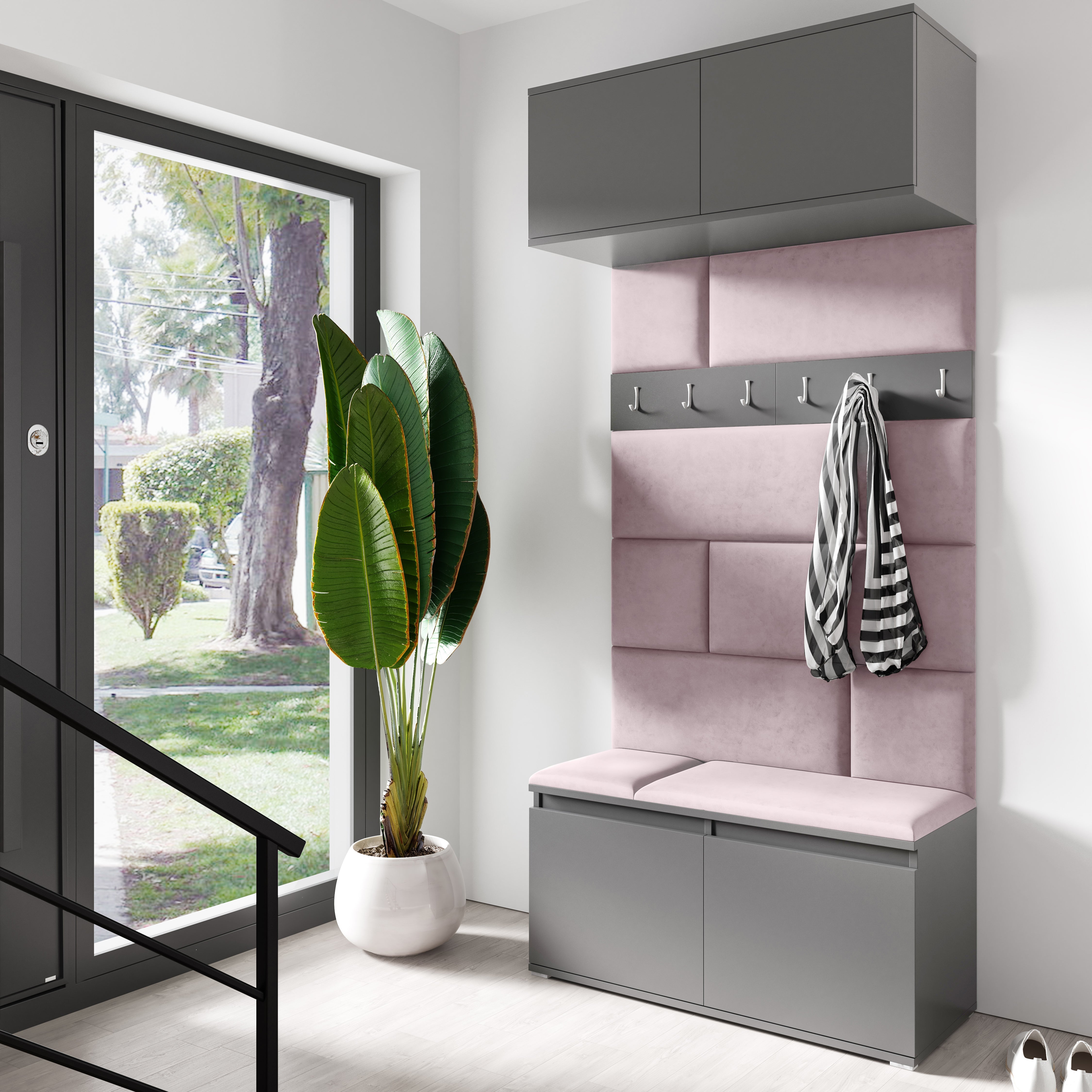 PK Emi 23 Hallway Wardrobe Graphite - Upholstered Panels in Various Colours