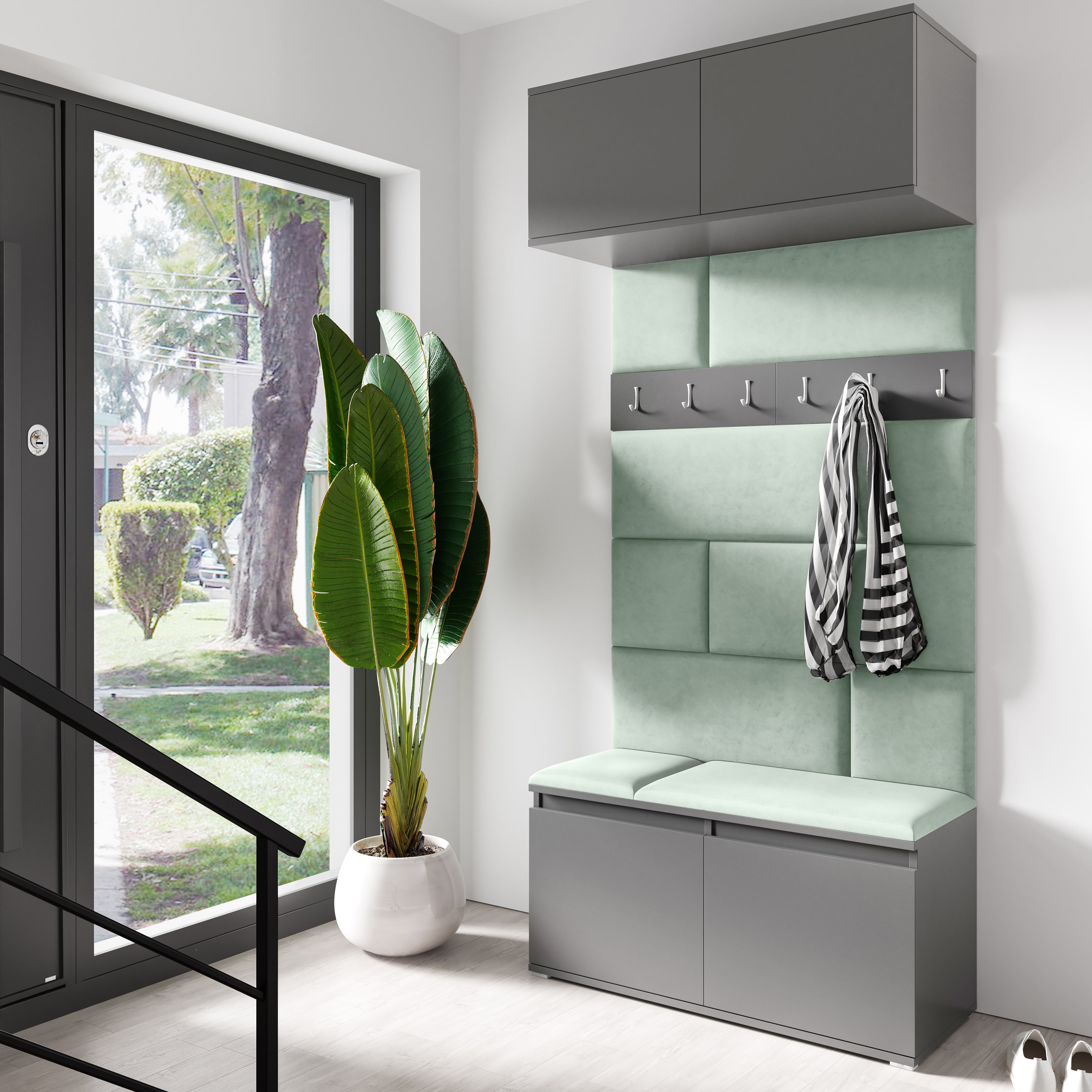 PK Emi 23 Hallway Wardrobe Graphite - Upholstered Panels in Various Colours