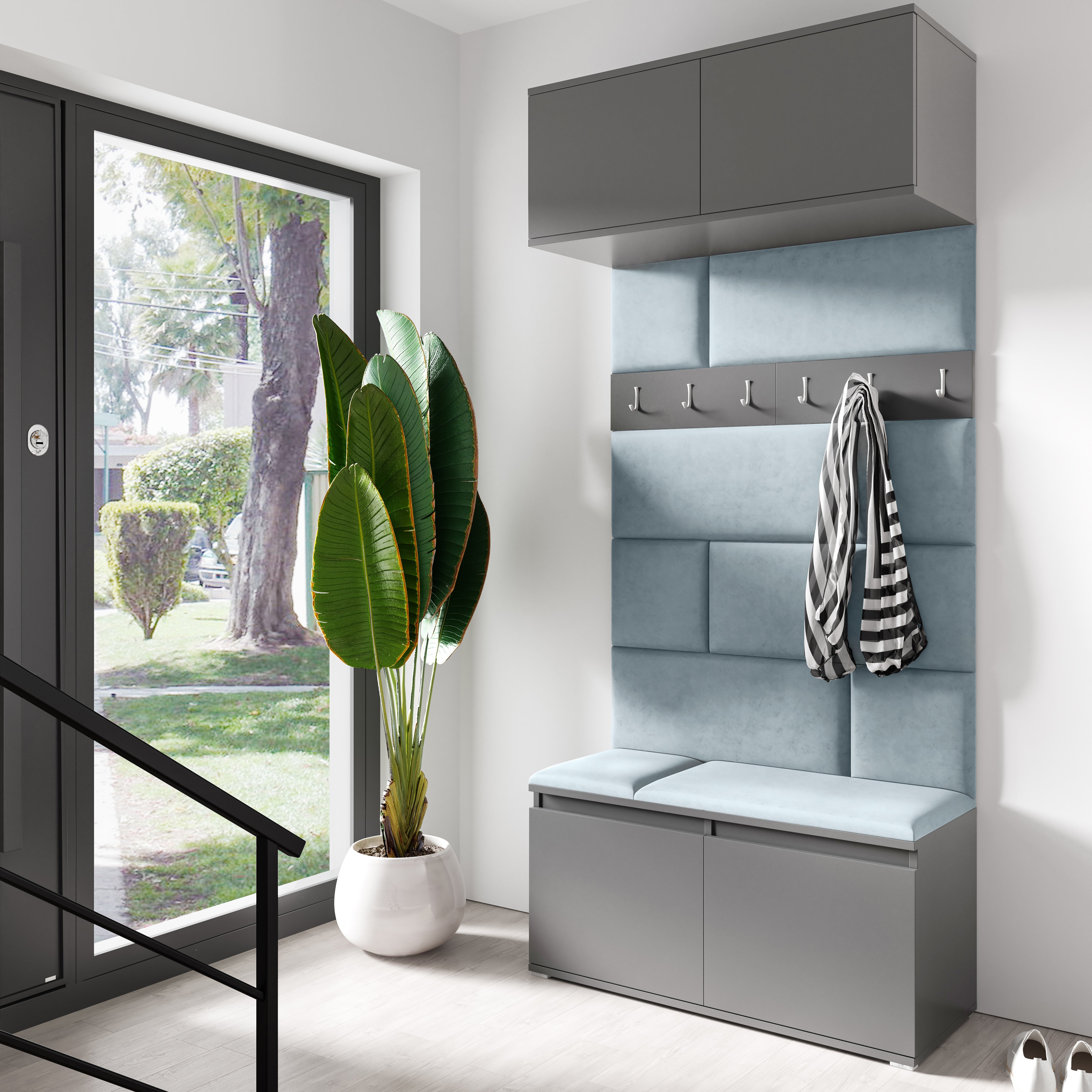 PK Emi 23 Hallway Wardrobe Graphite - Upholstered Panels in Various Colours