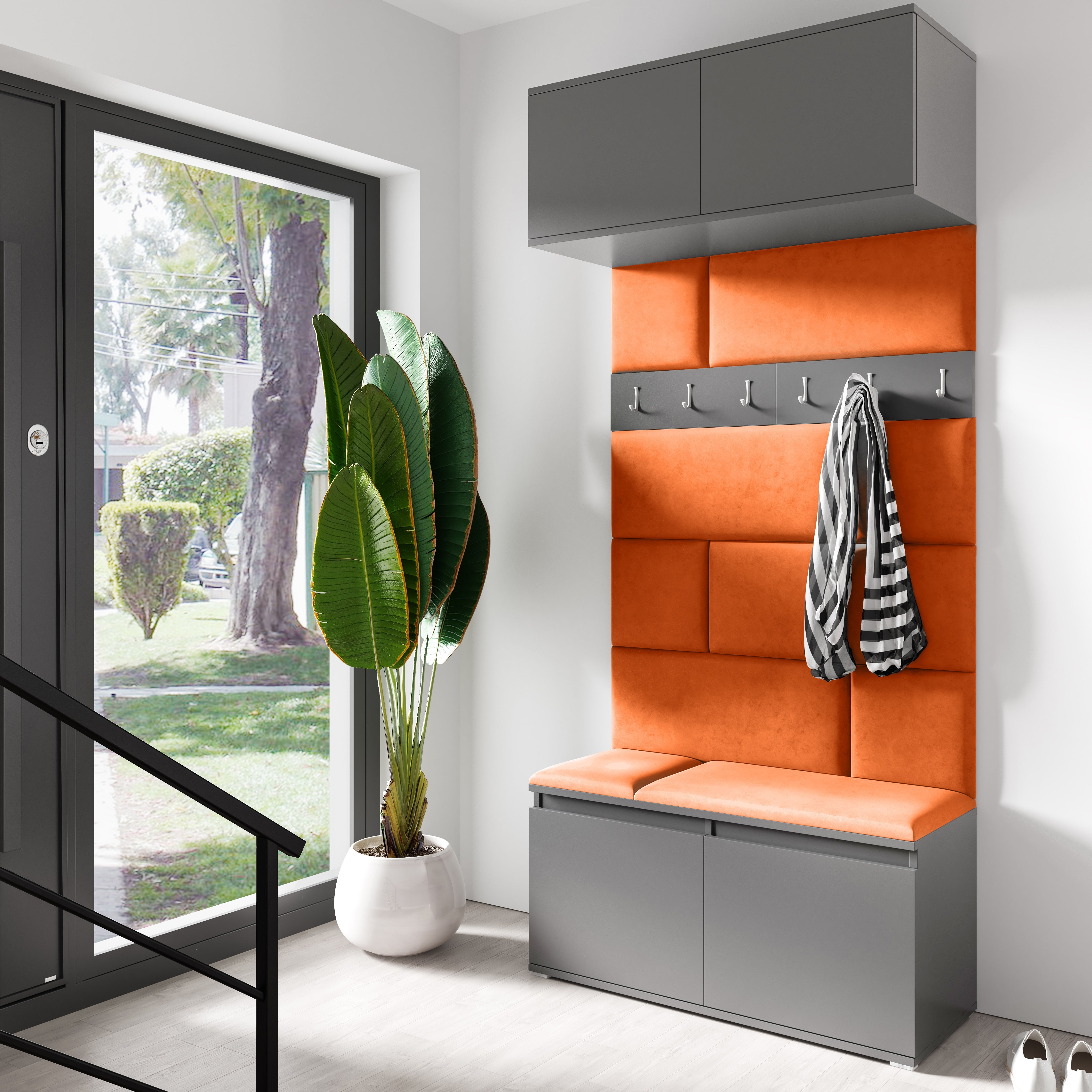 PK Emi 23 Hallway Wardrobe Graphite - Upholstered Panels in Various Colours