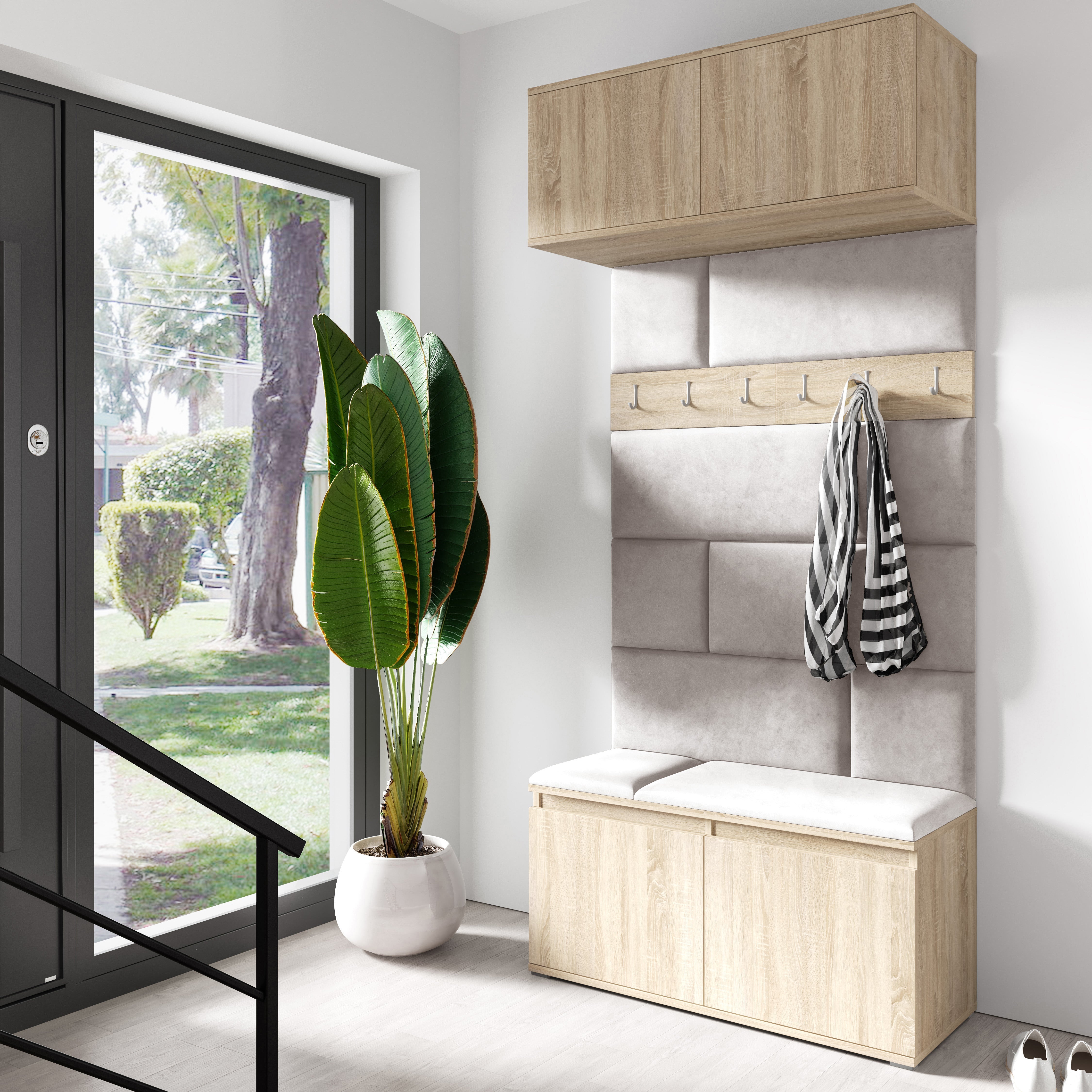 PK Emi 23 Hallway Wardrobe Sonoma Oak- Upholstered Panels in Various Colours