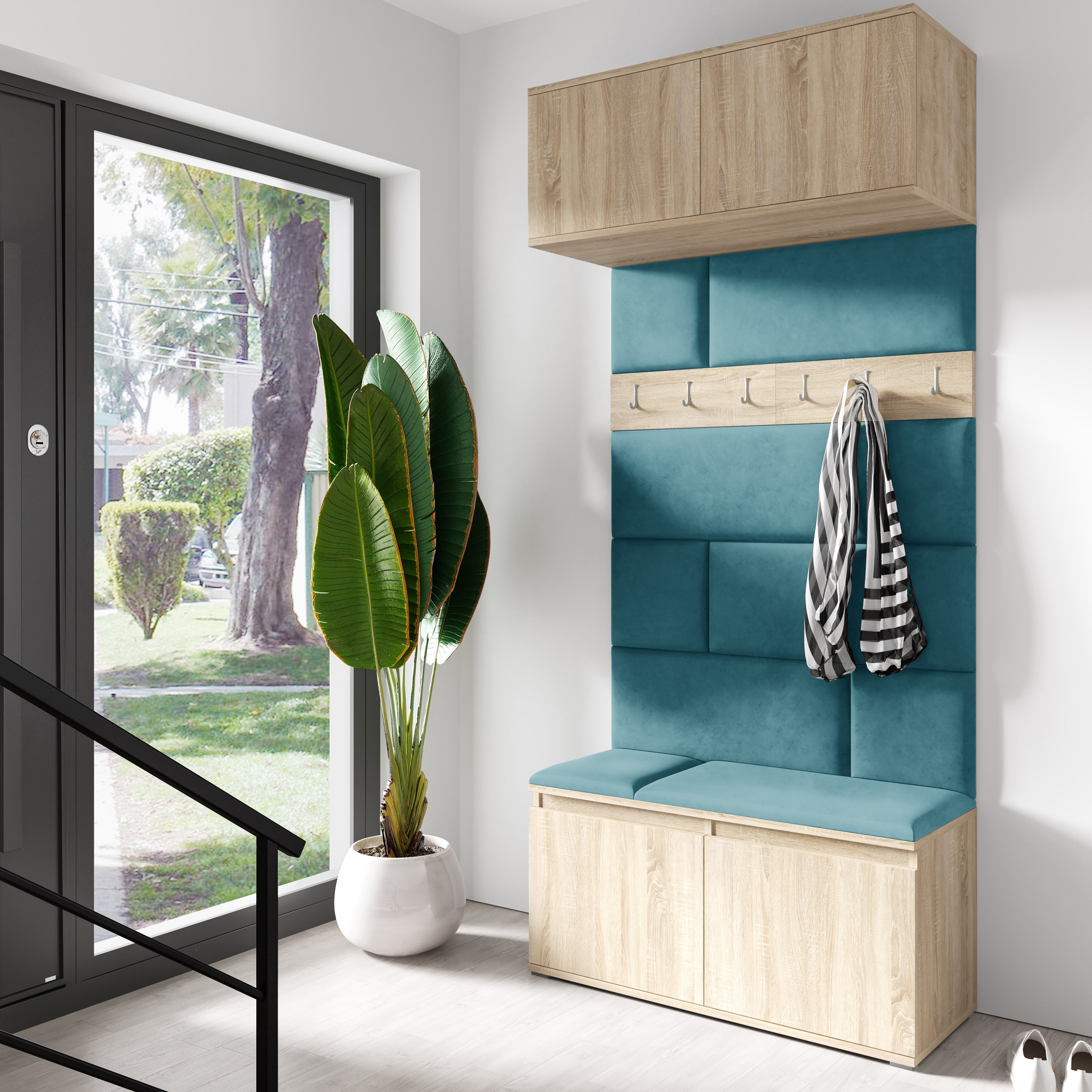 PK Emi 23 Hallway Wardrobe Sonoma Oak- Upholstered Panels in Various Colours