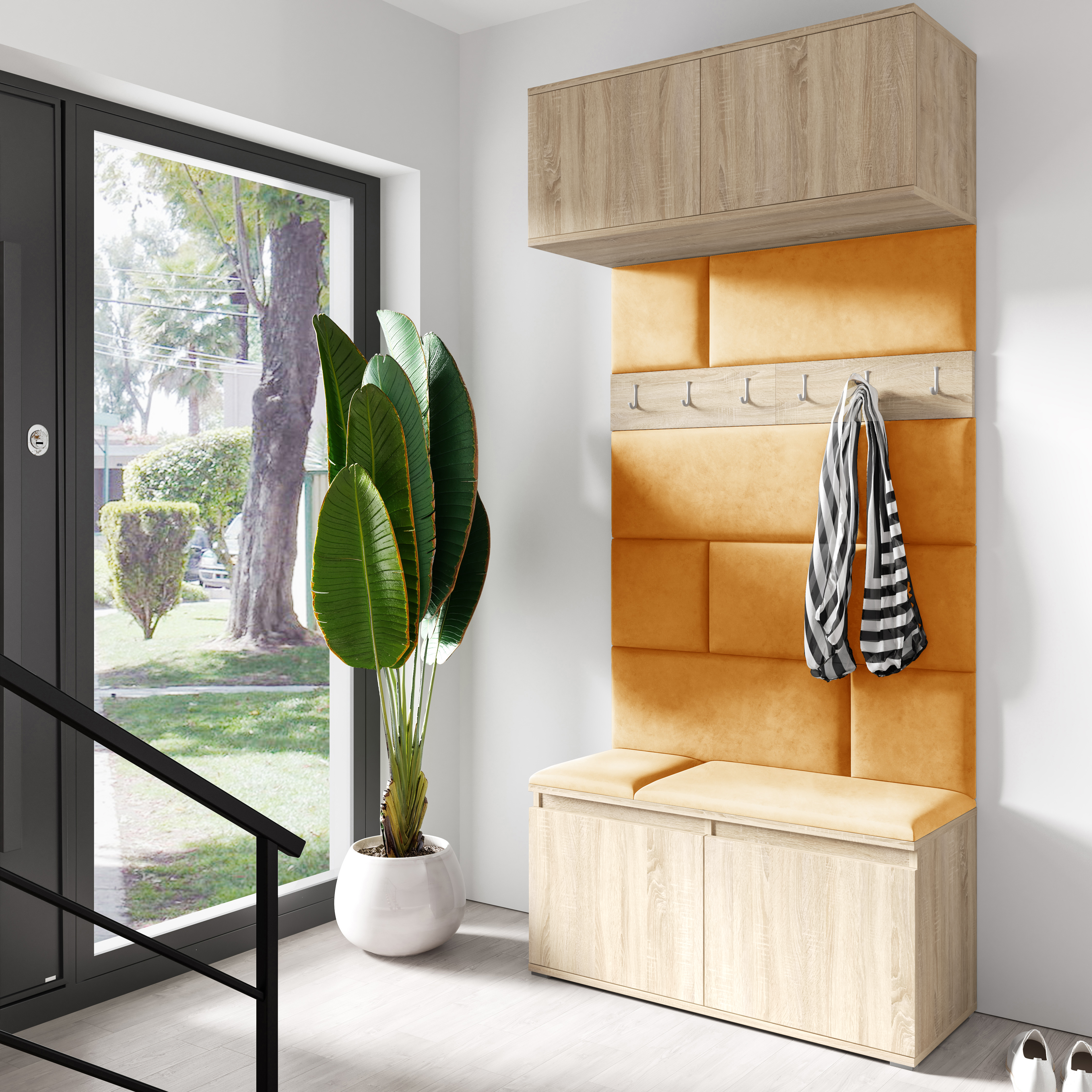 PK Emi 23 Hallway Wardrobe Sonoma Oak- Upholstered Panels in Various Colours
