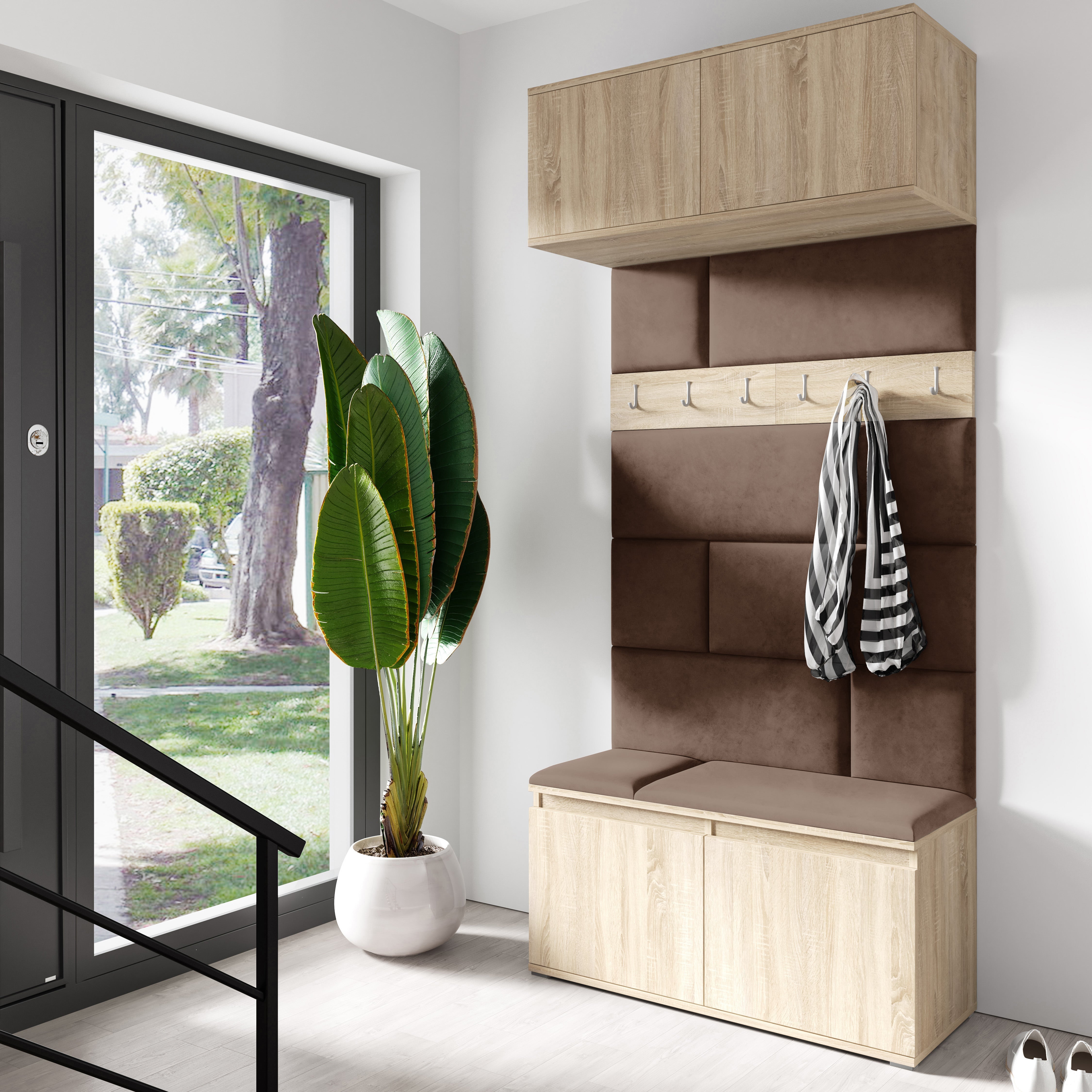 PK Emi 23 Hallway Wardrobe Sonoma Oak- Upholstered Panels in Various Colours