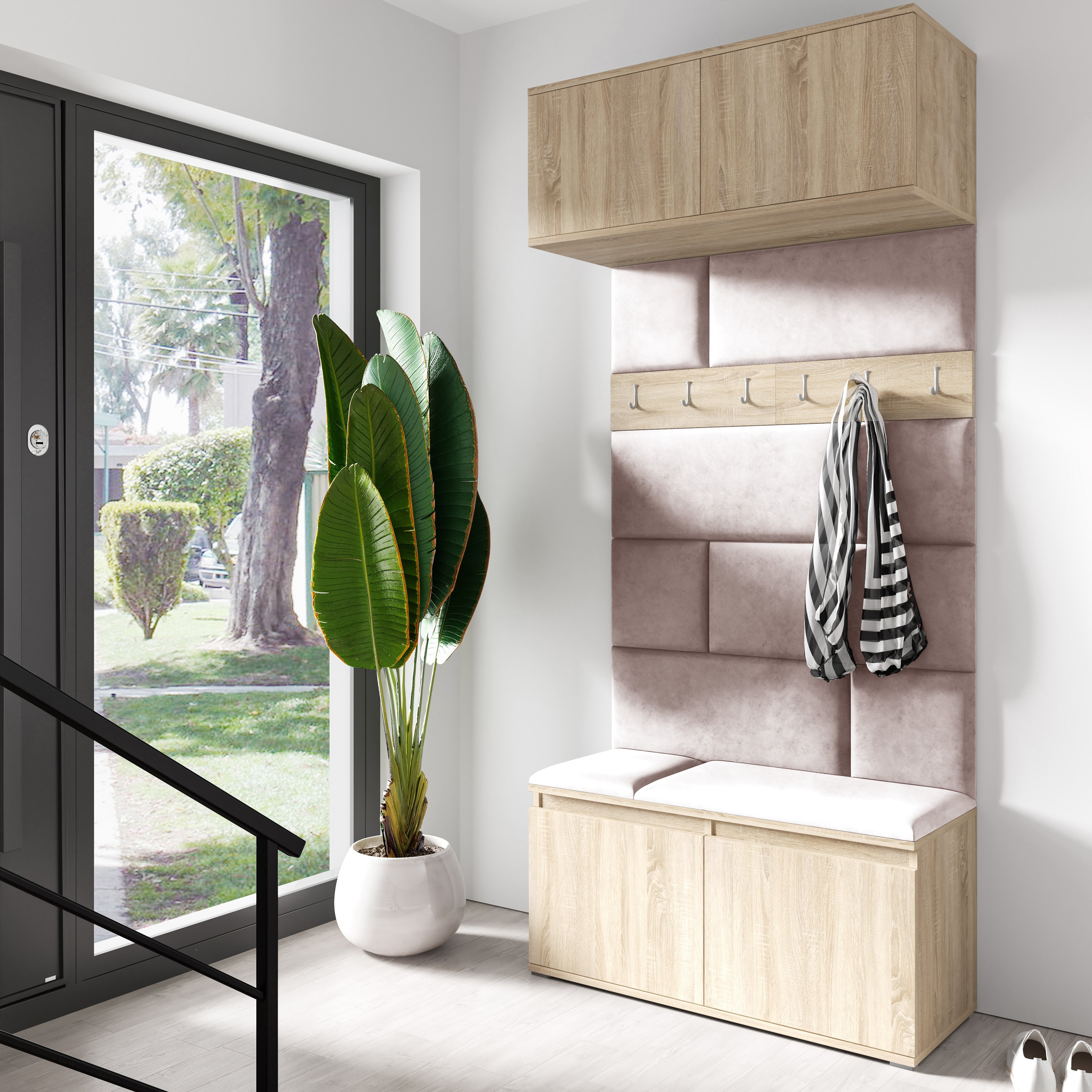 PK Emi 23 Hallway Wardrobe Sonoma Oak- Upholstered Panels in Various Colours