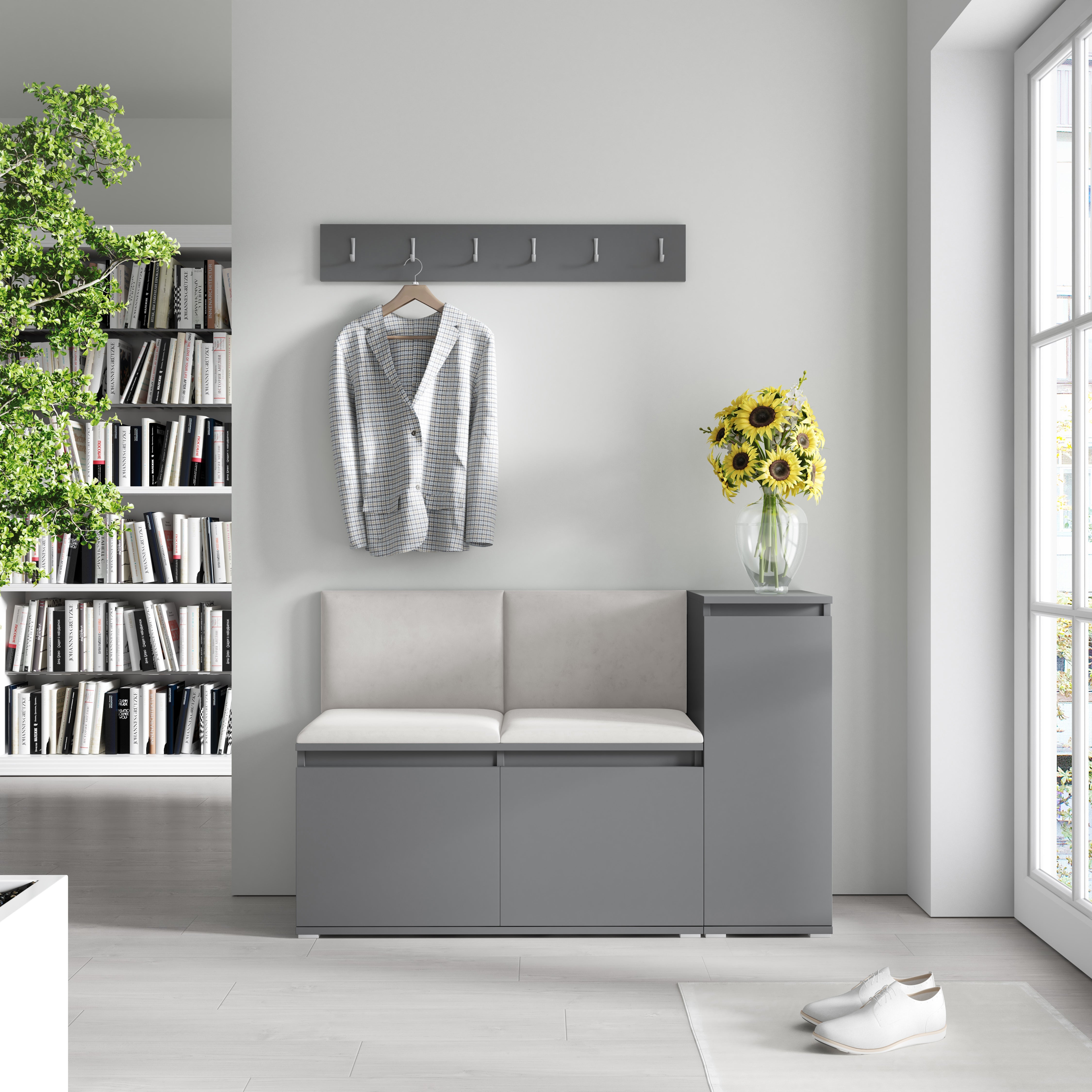 PK Emi 25 Hallway Wardrobe Graphite - Upholstered Panels in Various Colours