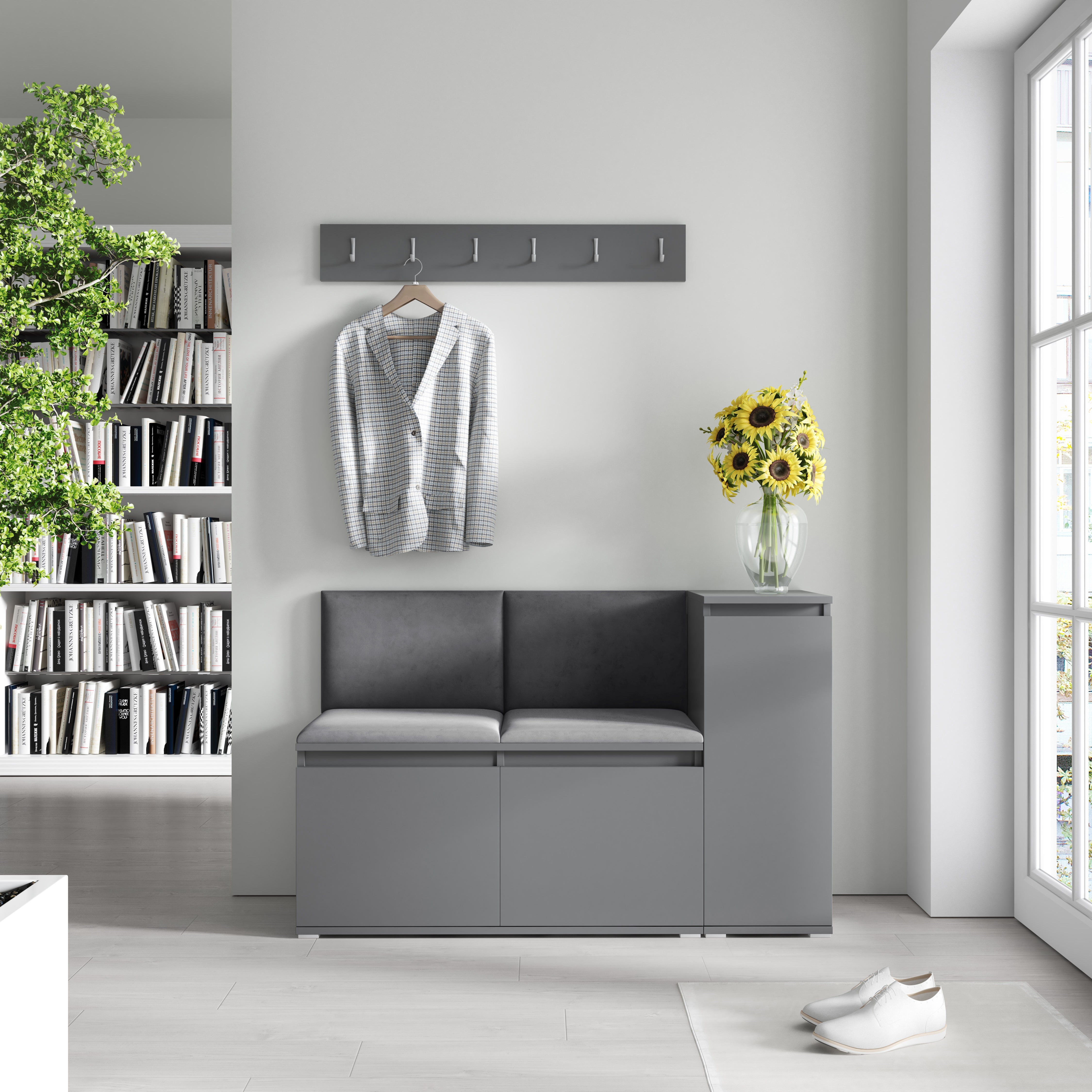 PK Emi 25 Hallway Wardrobe Graphite - Upholstered Panels in Various Colours