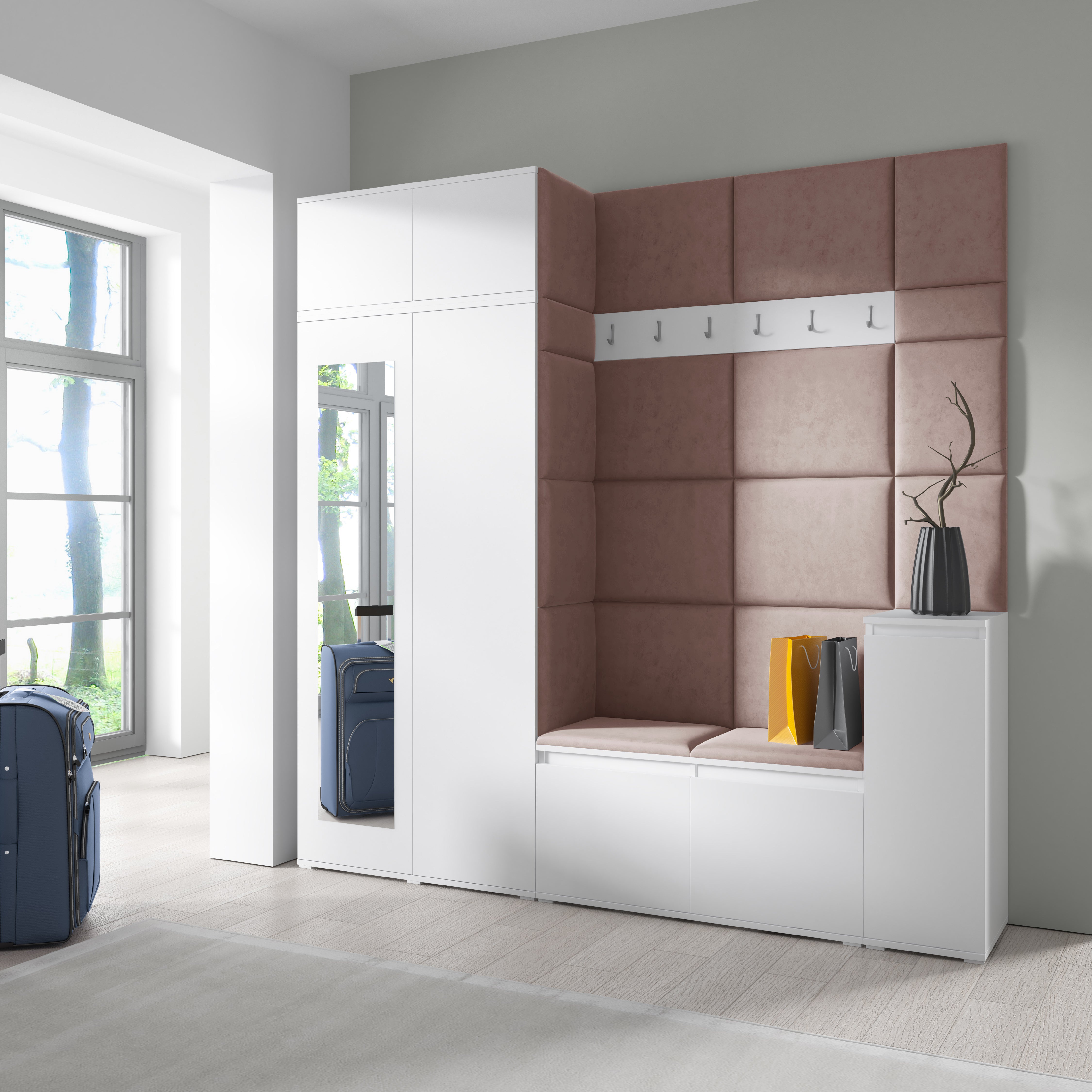 PK Emi 26 Hallway Wardrobe White - Upholstered Panels in Various Colours