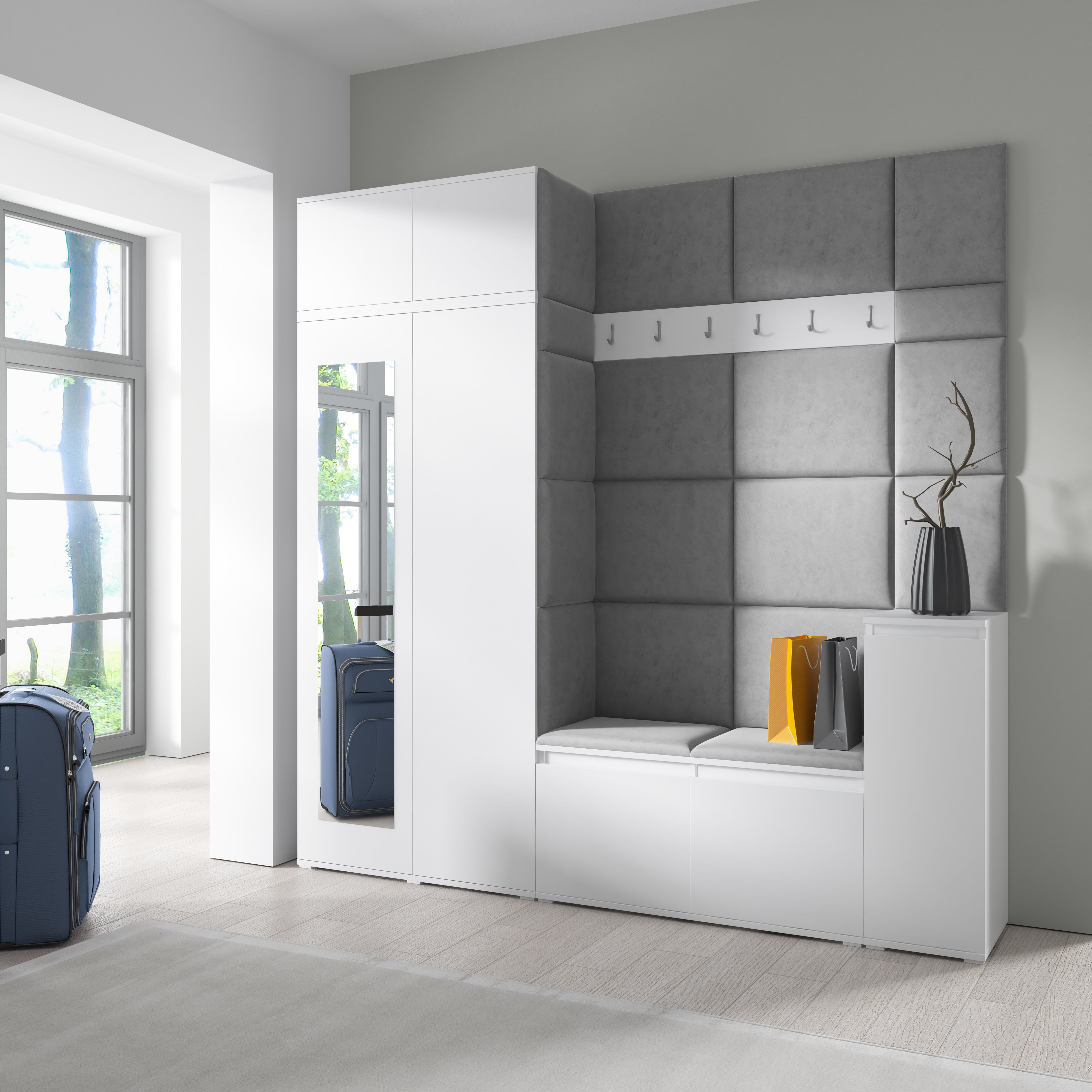 PK Emi 26 Hallway Wardrobe White - Upholstered Panels in Various Colours