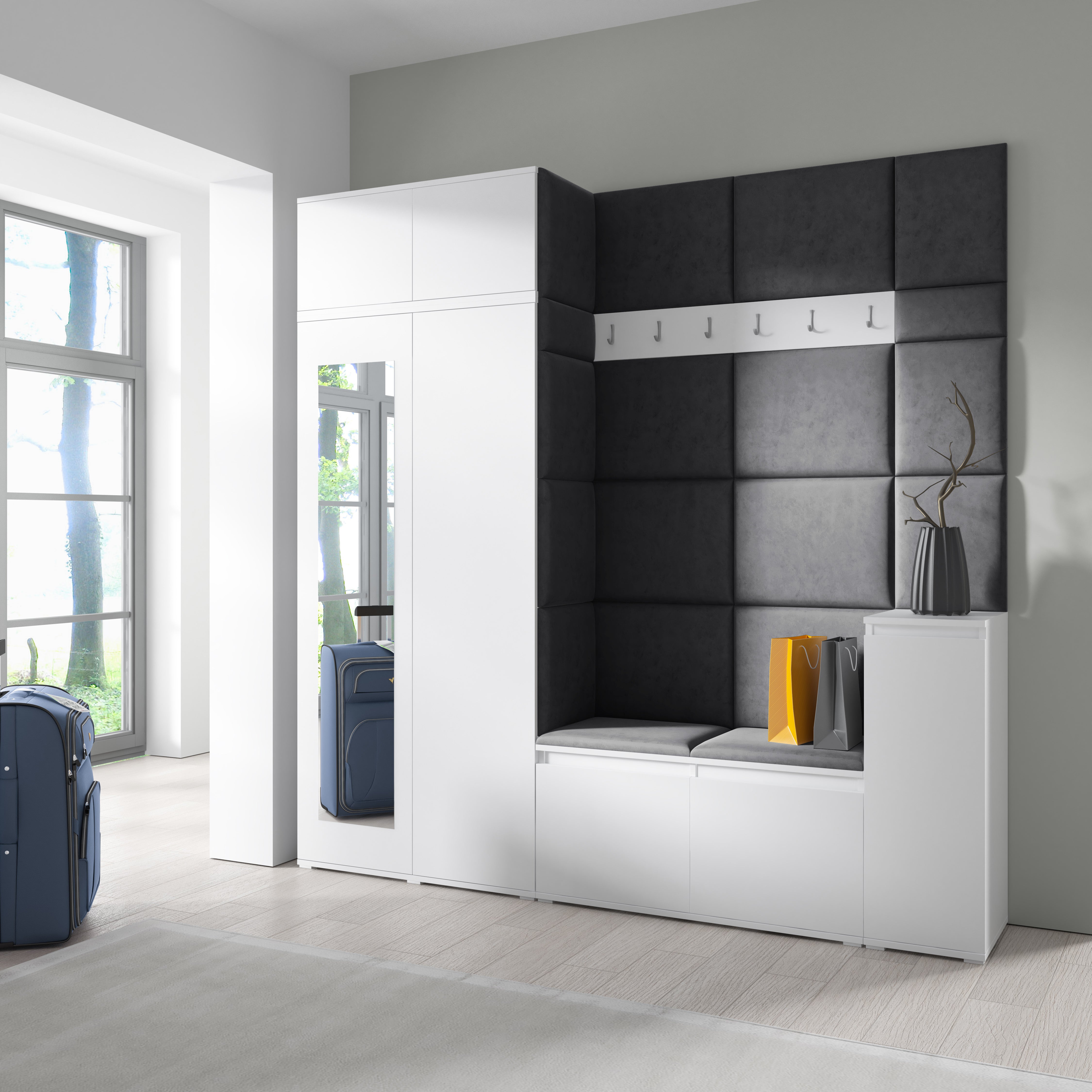 PK Emi 26 Hallway Wardrobe White - Upholstered Panels in Various Colours