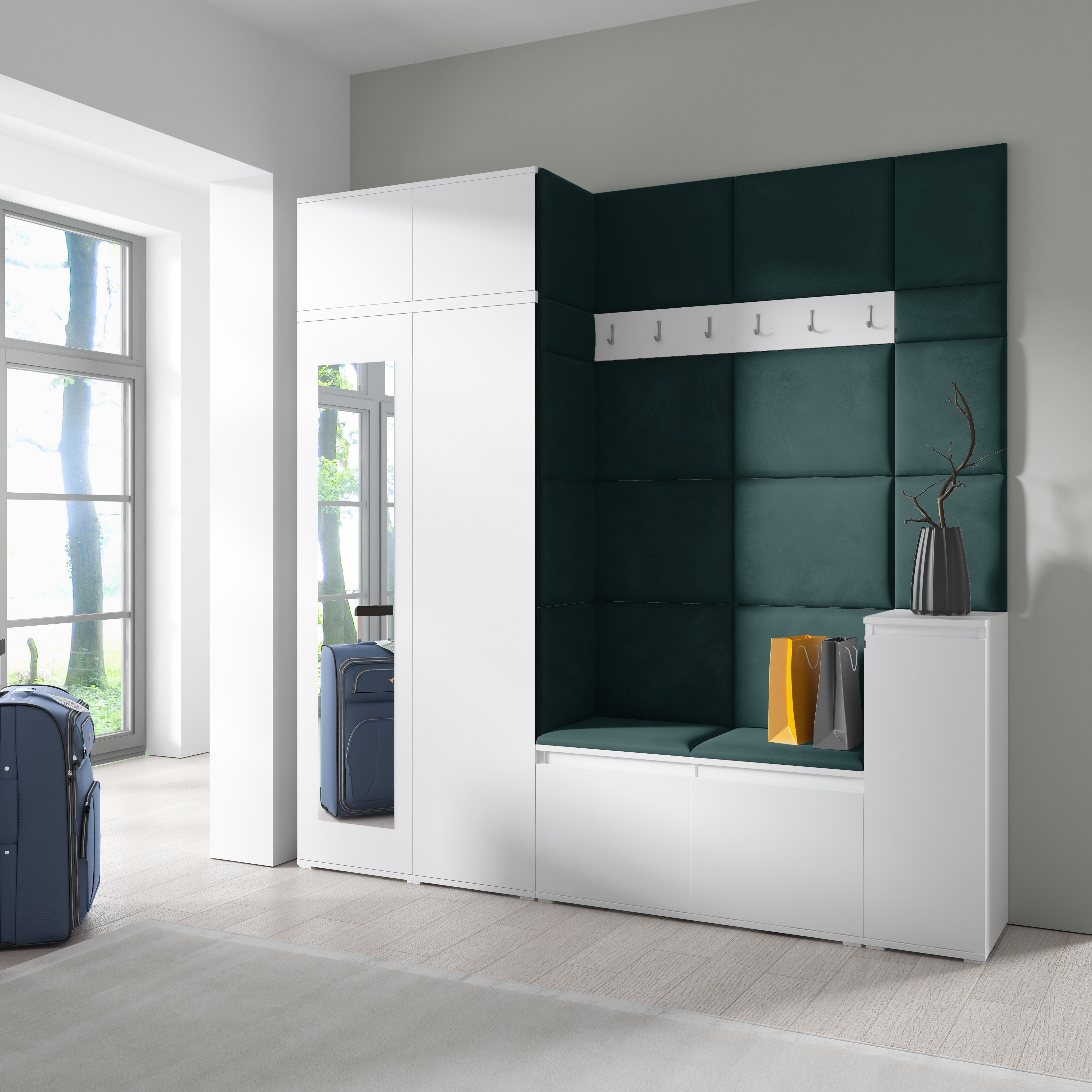 PK Emi 26 Hallway Wardrobe White - Upholstered Panels in Various Colours