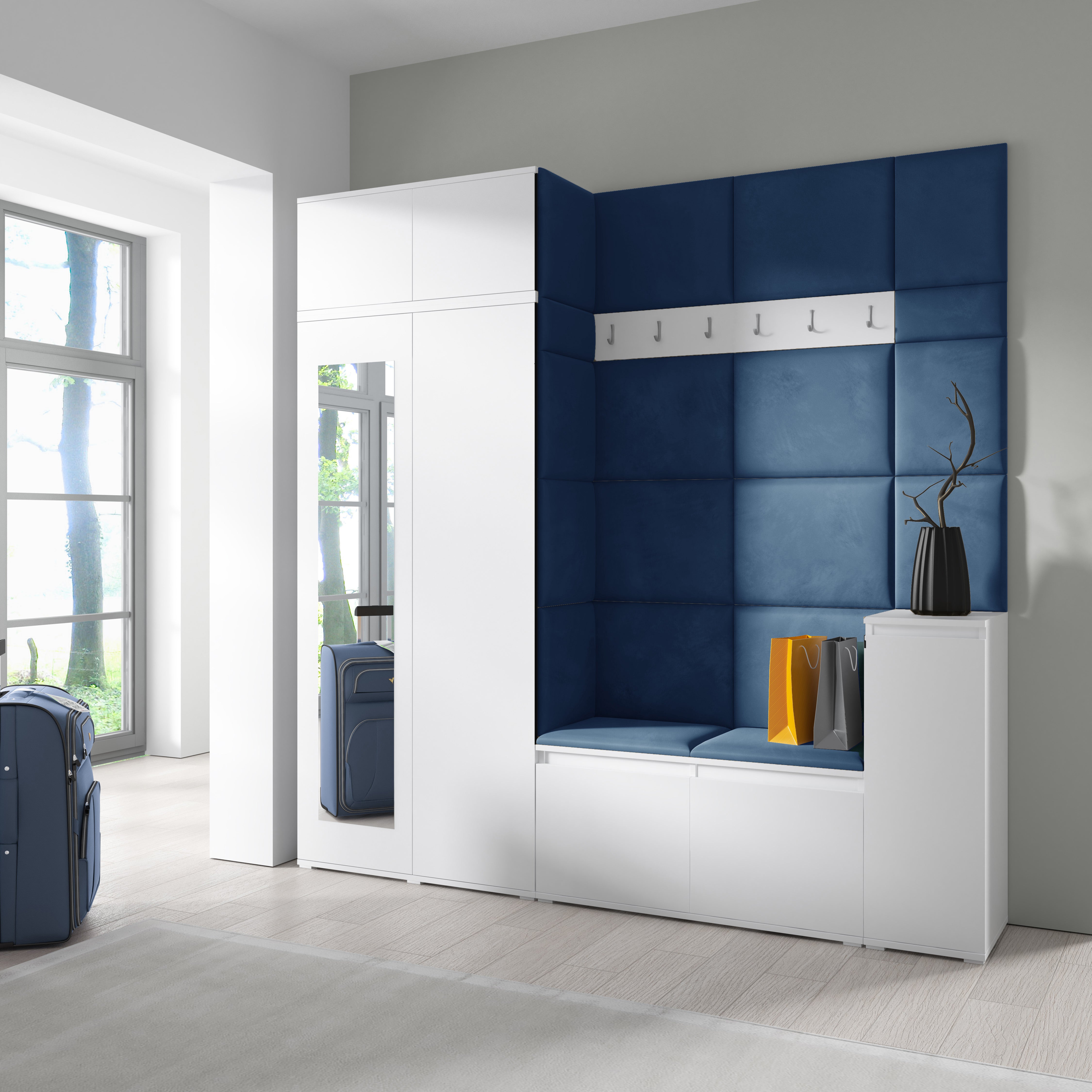 PK Emi 26 Hallway Wardrobe White - Upholstered Panels in Various Colours