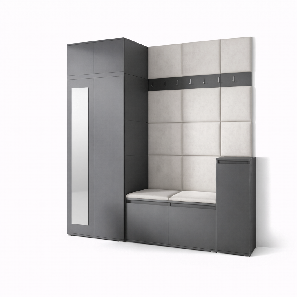 PK Emi 26 Hallway Wardrobe Graphite - Upholstered Panels in Various Colours