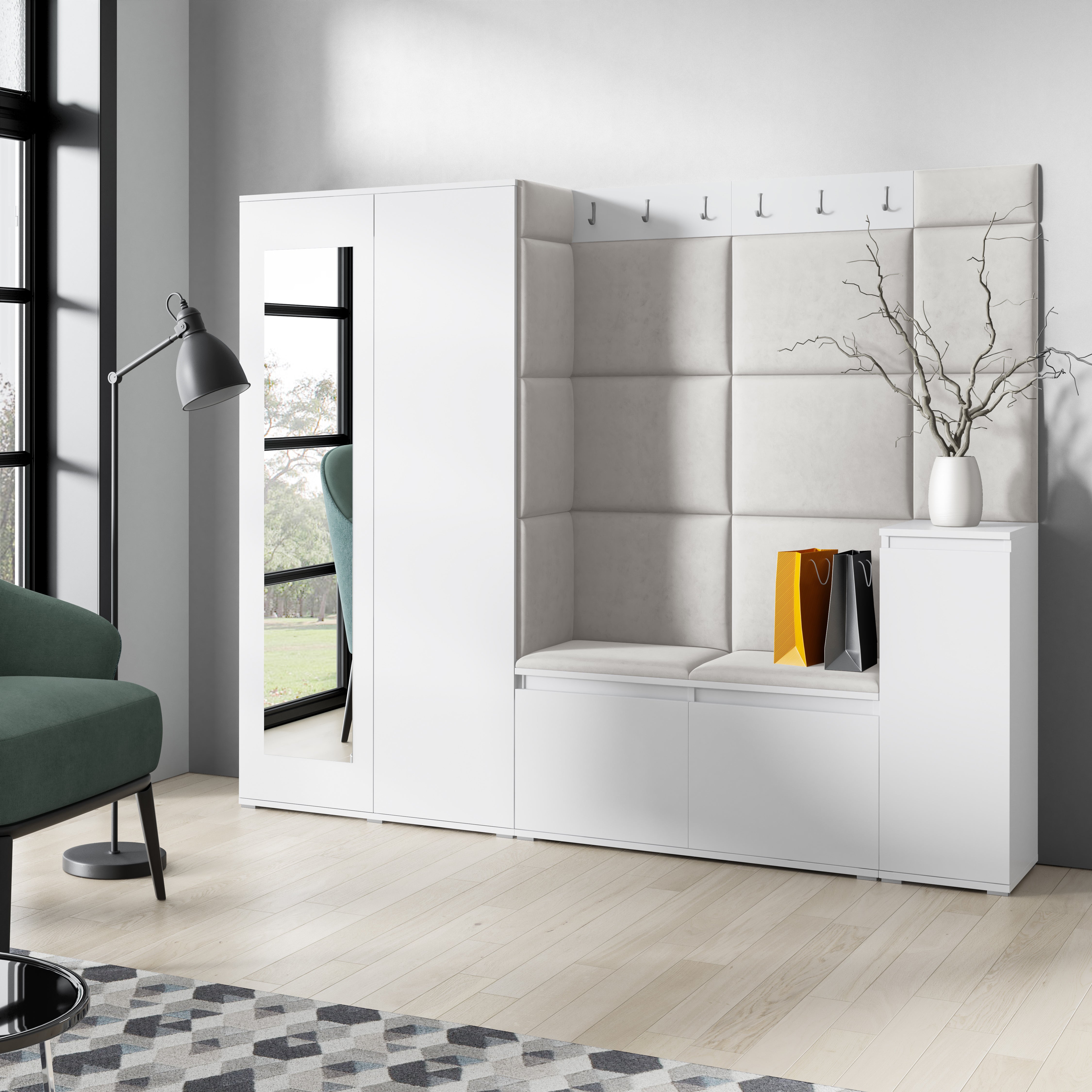 PK Emi 27 Hallway Wardrobe White - Upholstered Panels in Various Colours
