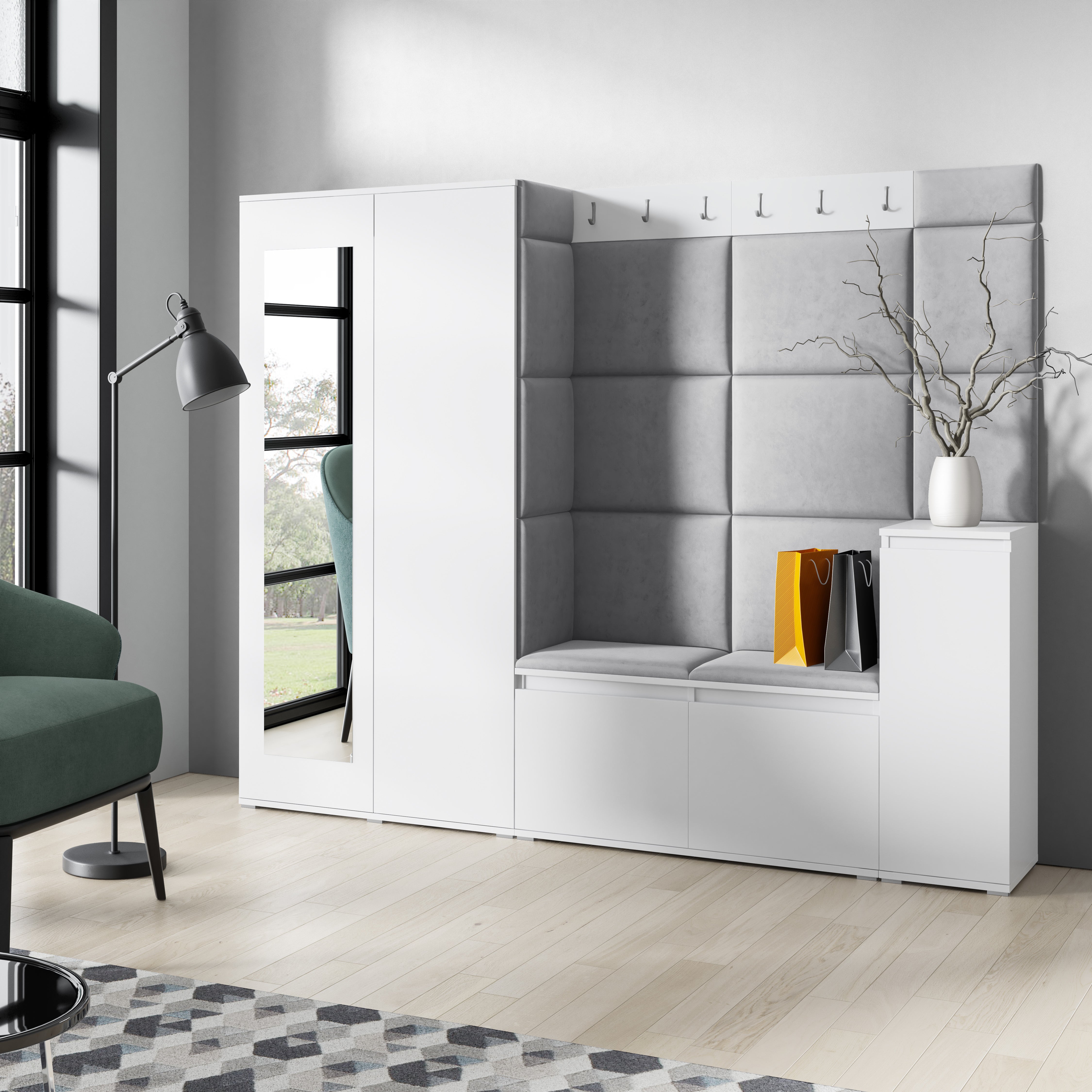 PK Emi 27 Hallway Wardrobe White - Upholstered Panels in Various Colours