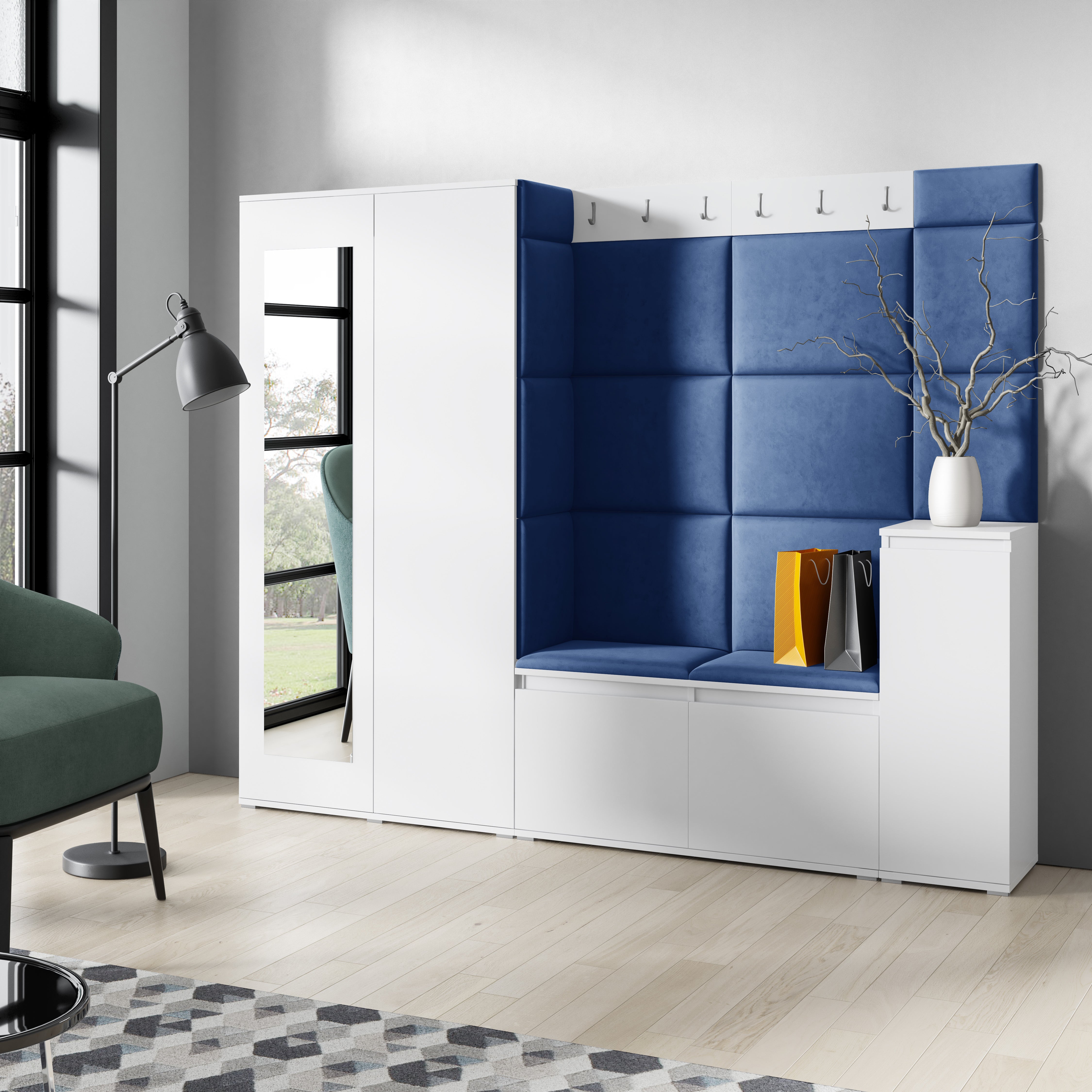 PK Emi 27 Hallway Wardrobe White - Upholstered Panels in Various Colours