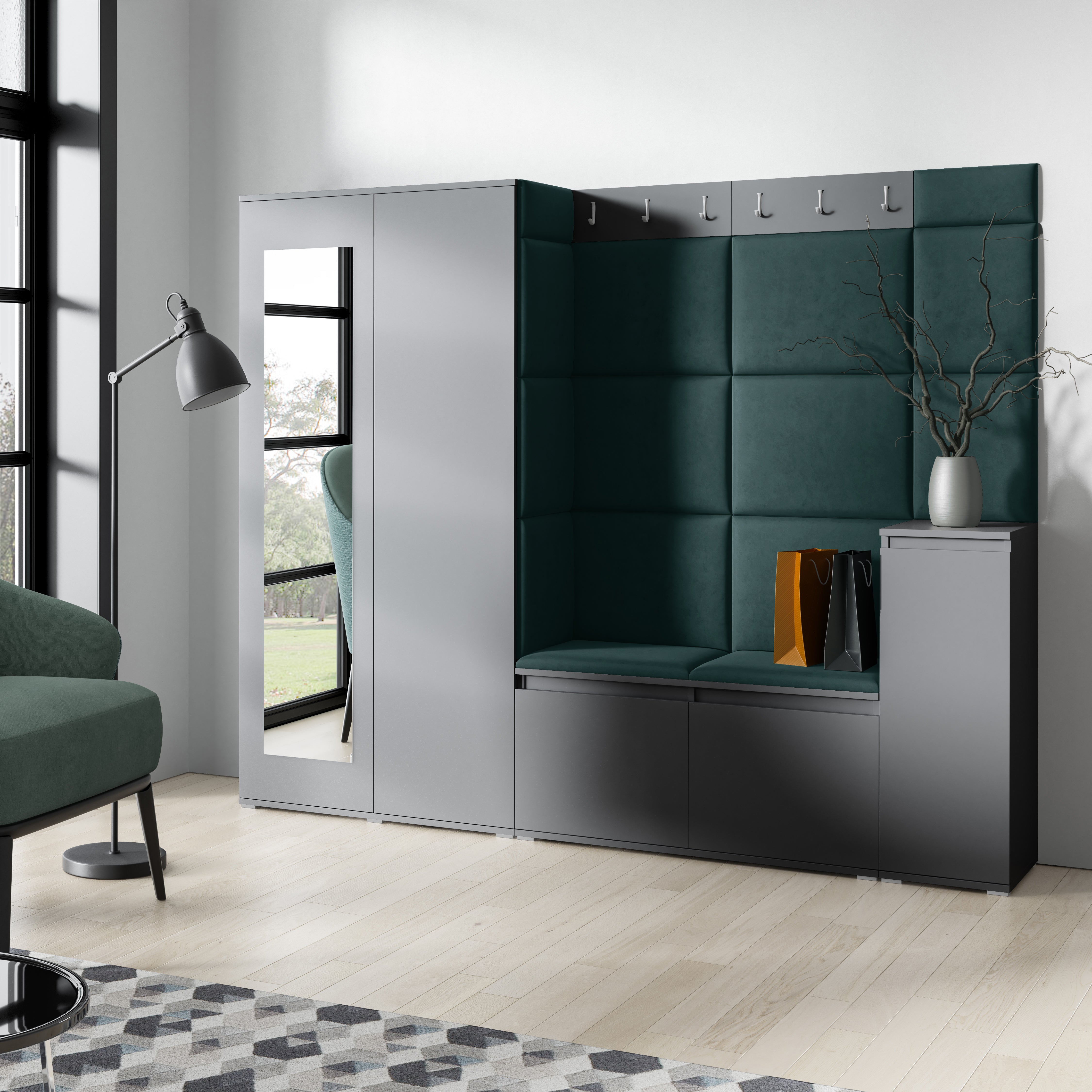 PK Emi 27 Hallway Wardrobe Graphite  - Upholstered Panels in Various Colours