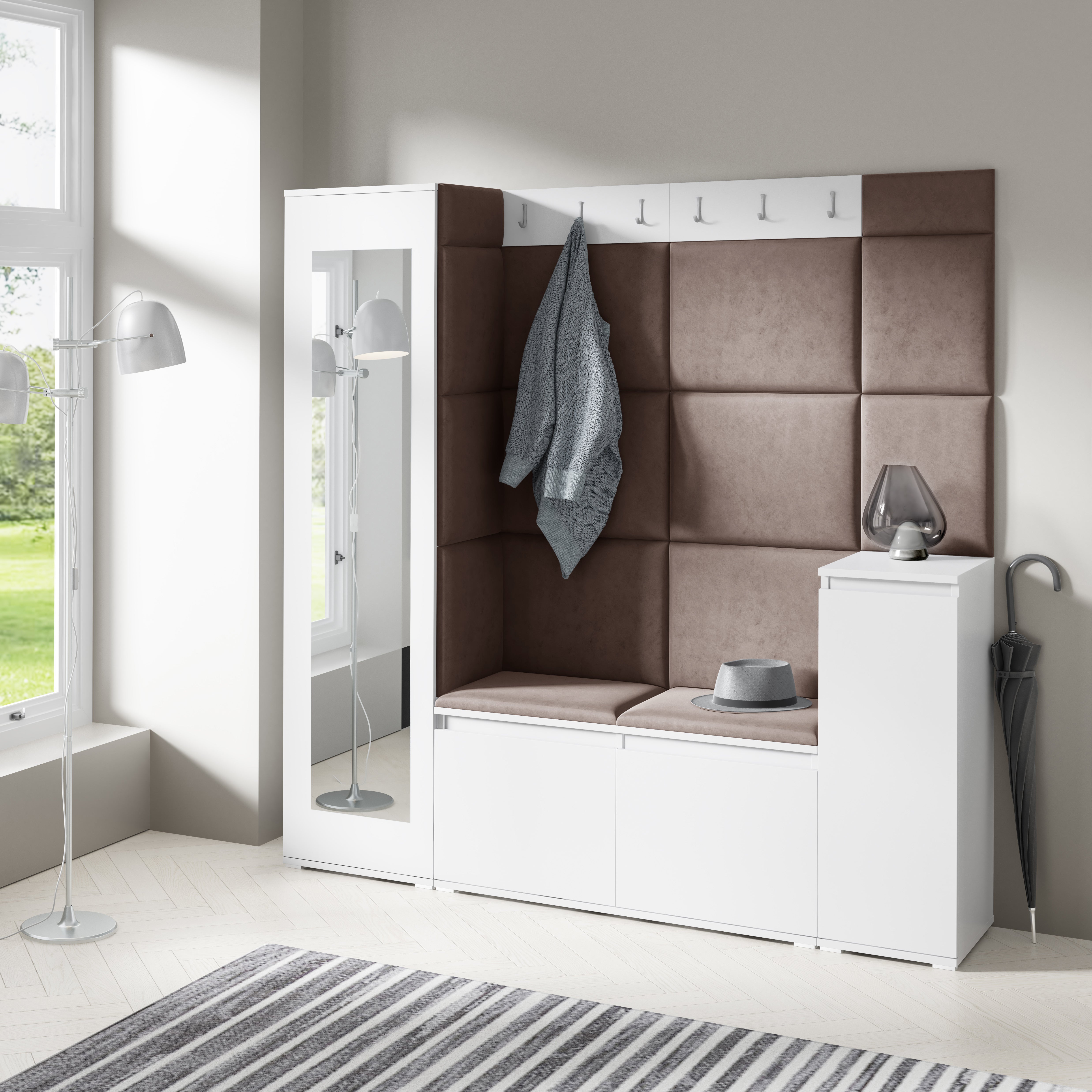 PK Emi 28 Hallway Wardrobe White - Upholstered Panels in Various Colours