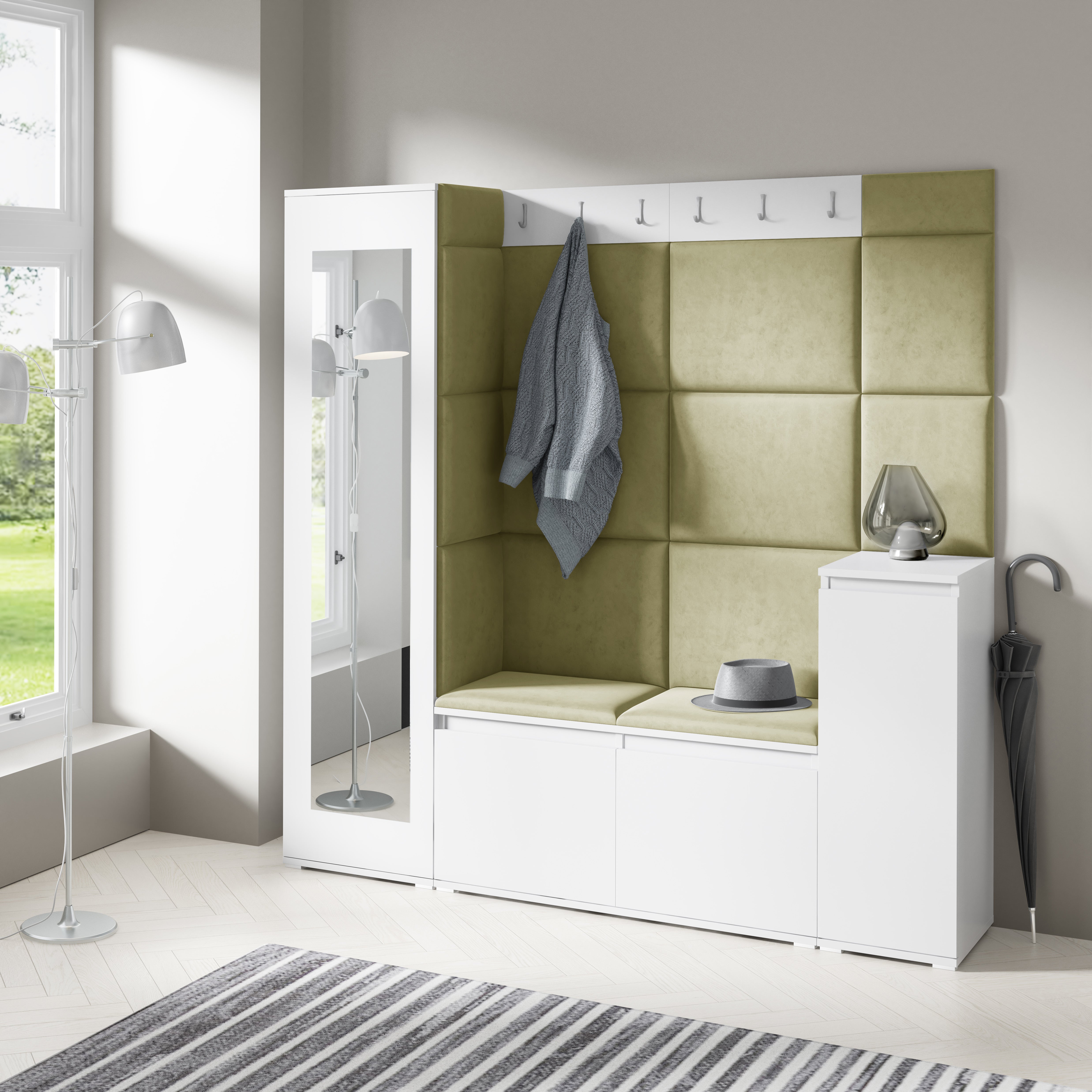 PK Emi 28 Hallway Wardrobe White - Upholstered Panels in Various Colours