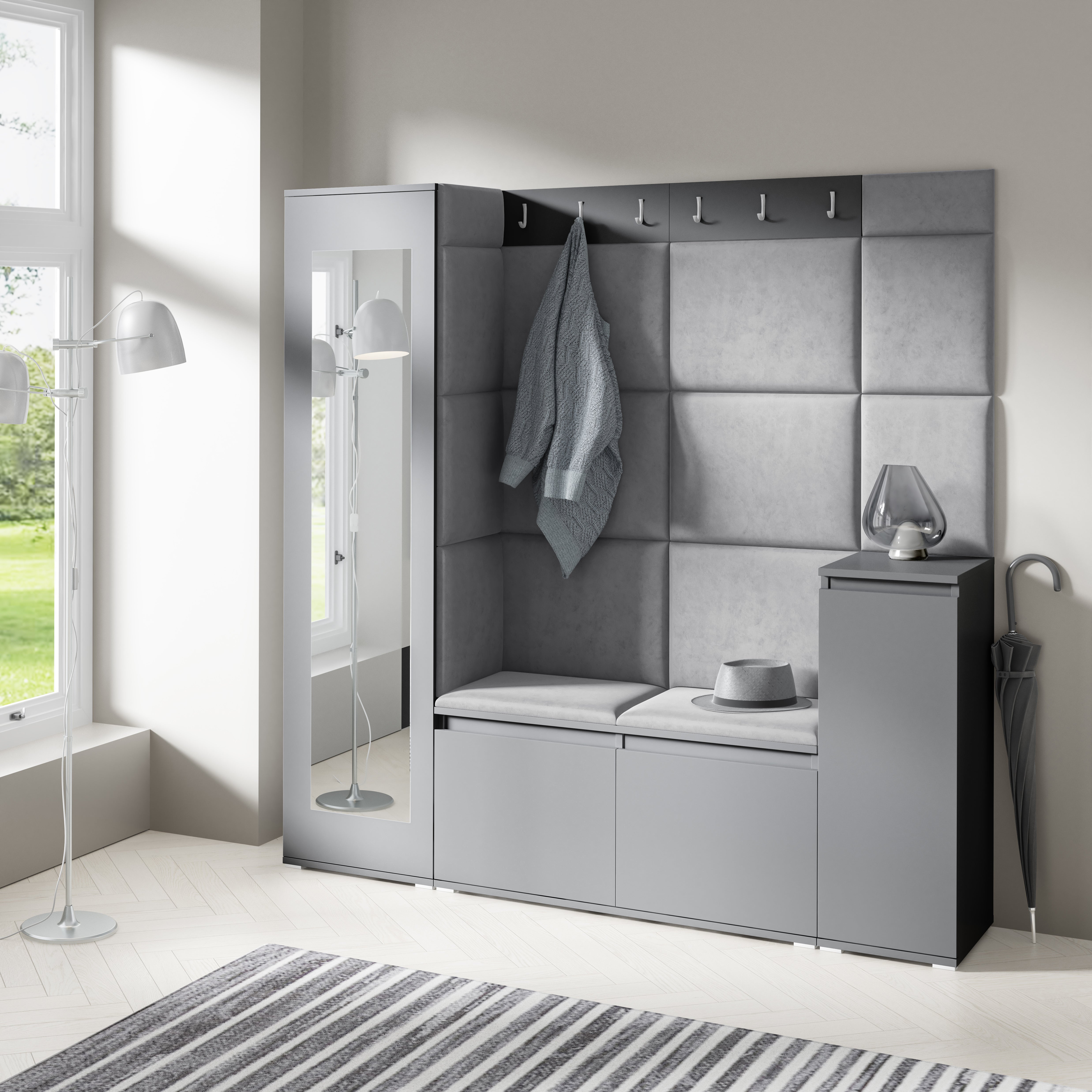 PK Emi 28 Hallway Wardrobe Graphite - Upholstered Panels in Various Colours