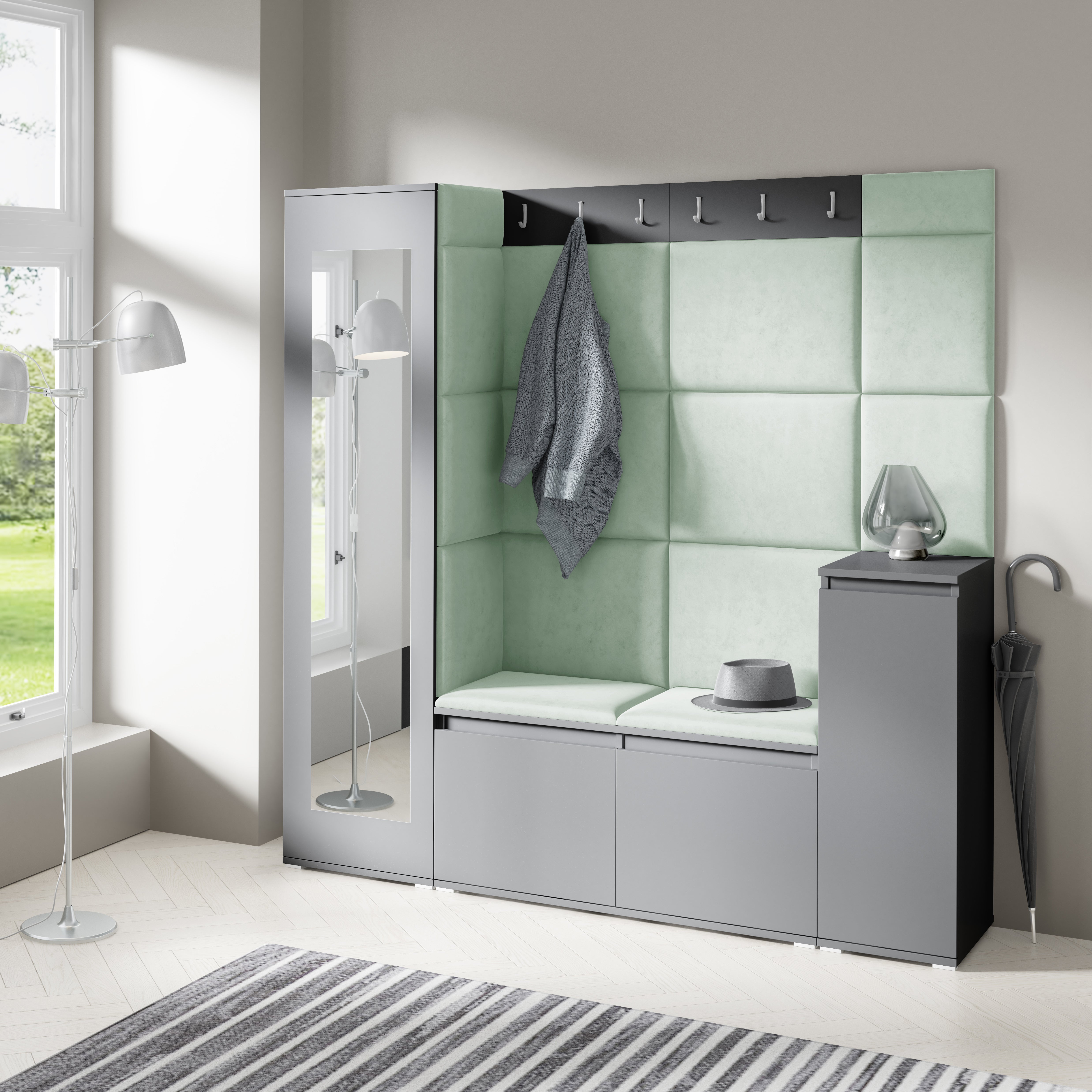 PK Emi 28 Hallway Wardrobe Graphite - Upholstered Panels in Various Colours