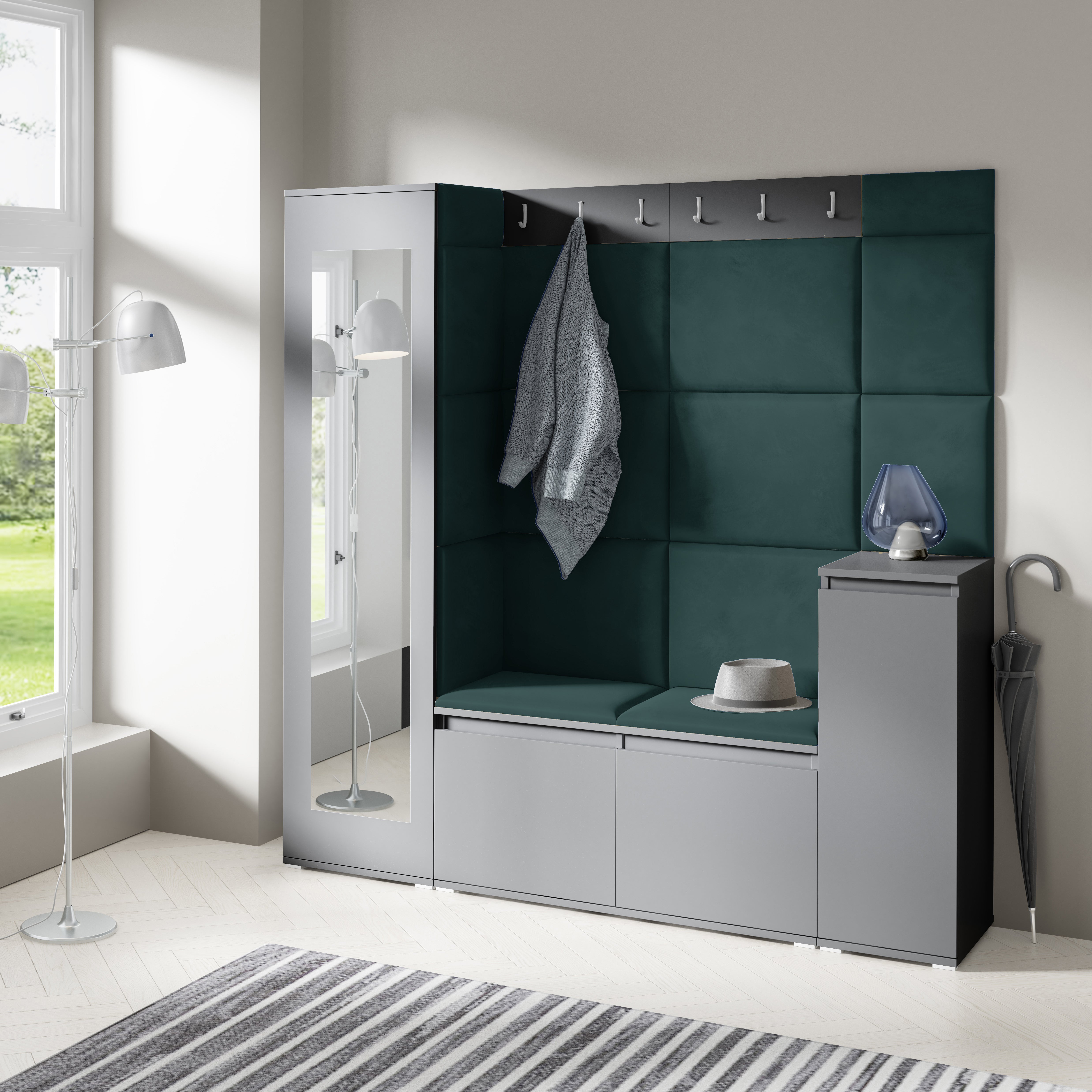 PK Emi 28 Hallway Wardrobe Graphite - Upholstered Panels in Various Colours