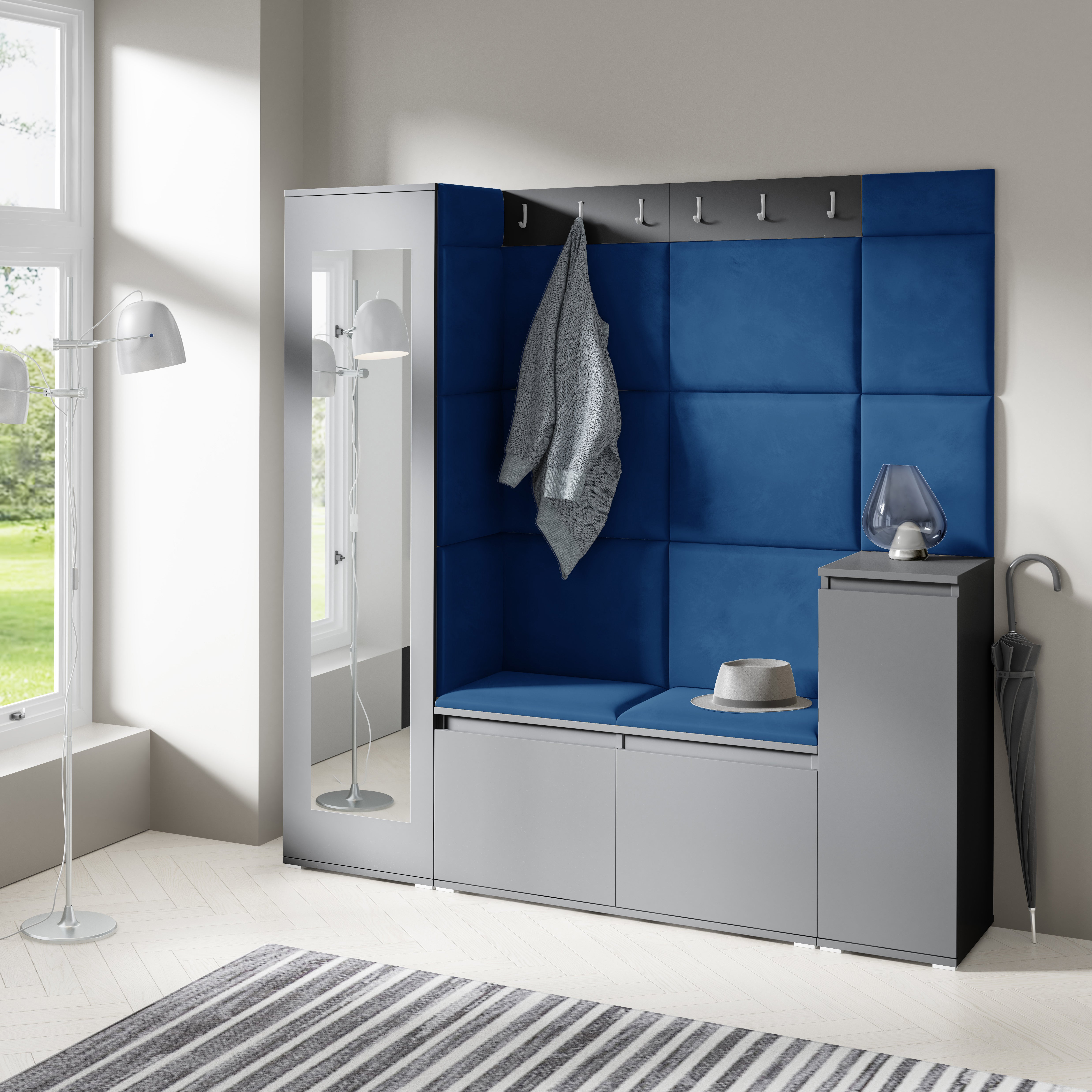 PK Emi 28 Hallway Wardrobe Graphite - Upholstered Panels in Various Colours