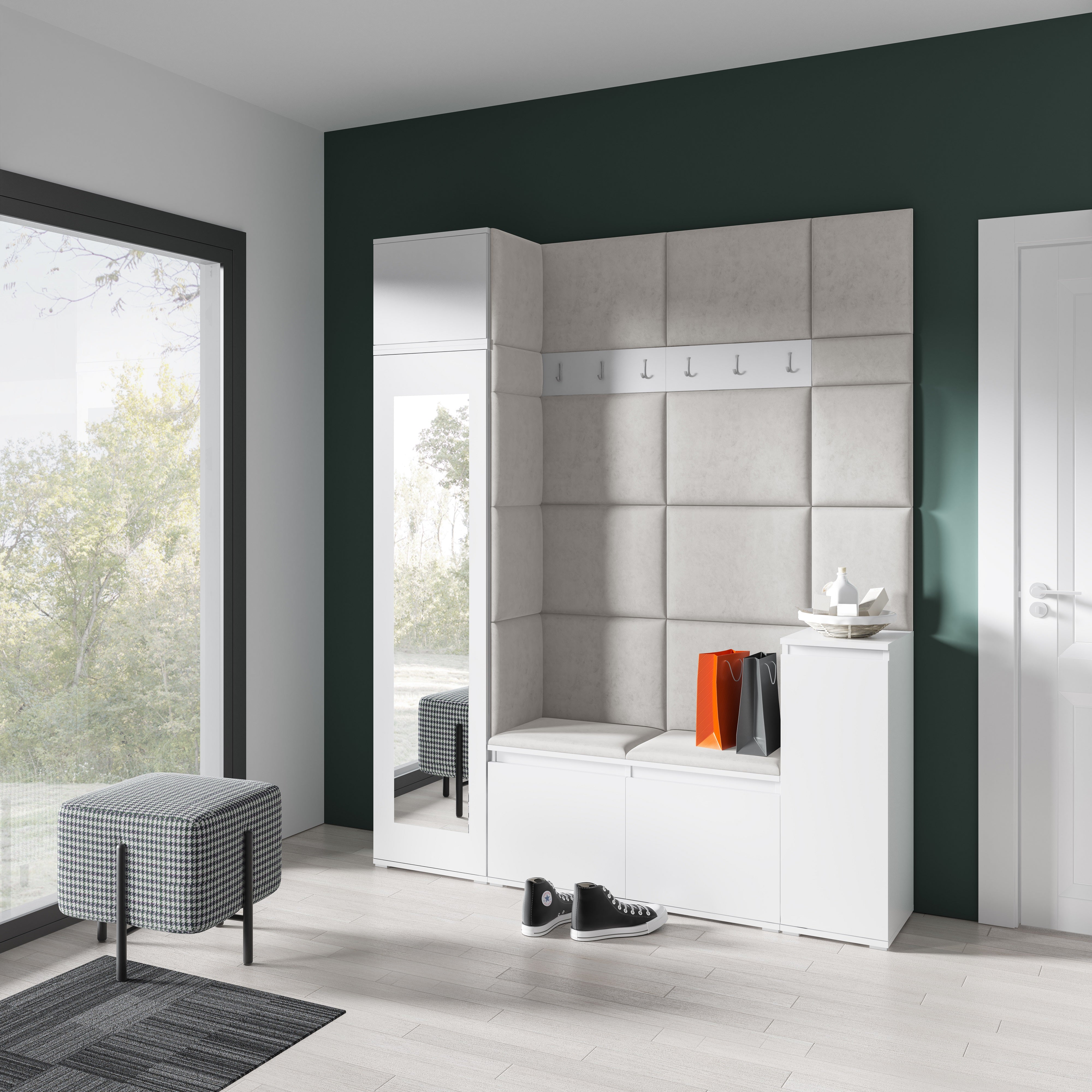 PK Emi 29 Hallway Wardrobe White - Upholstered Panels in Various Colours