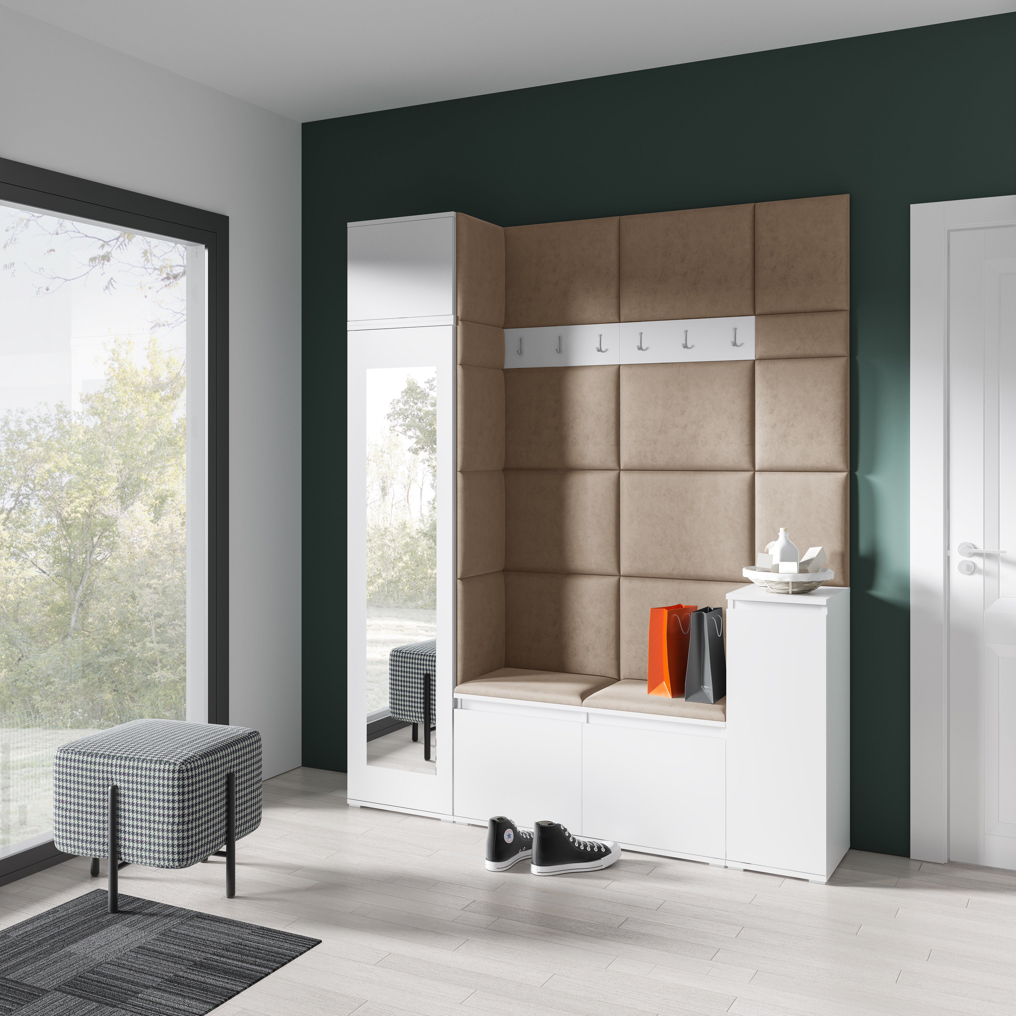 PK Emi 29 Hallway Wardrobe White - Upholstered Panels in Various Colours