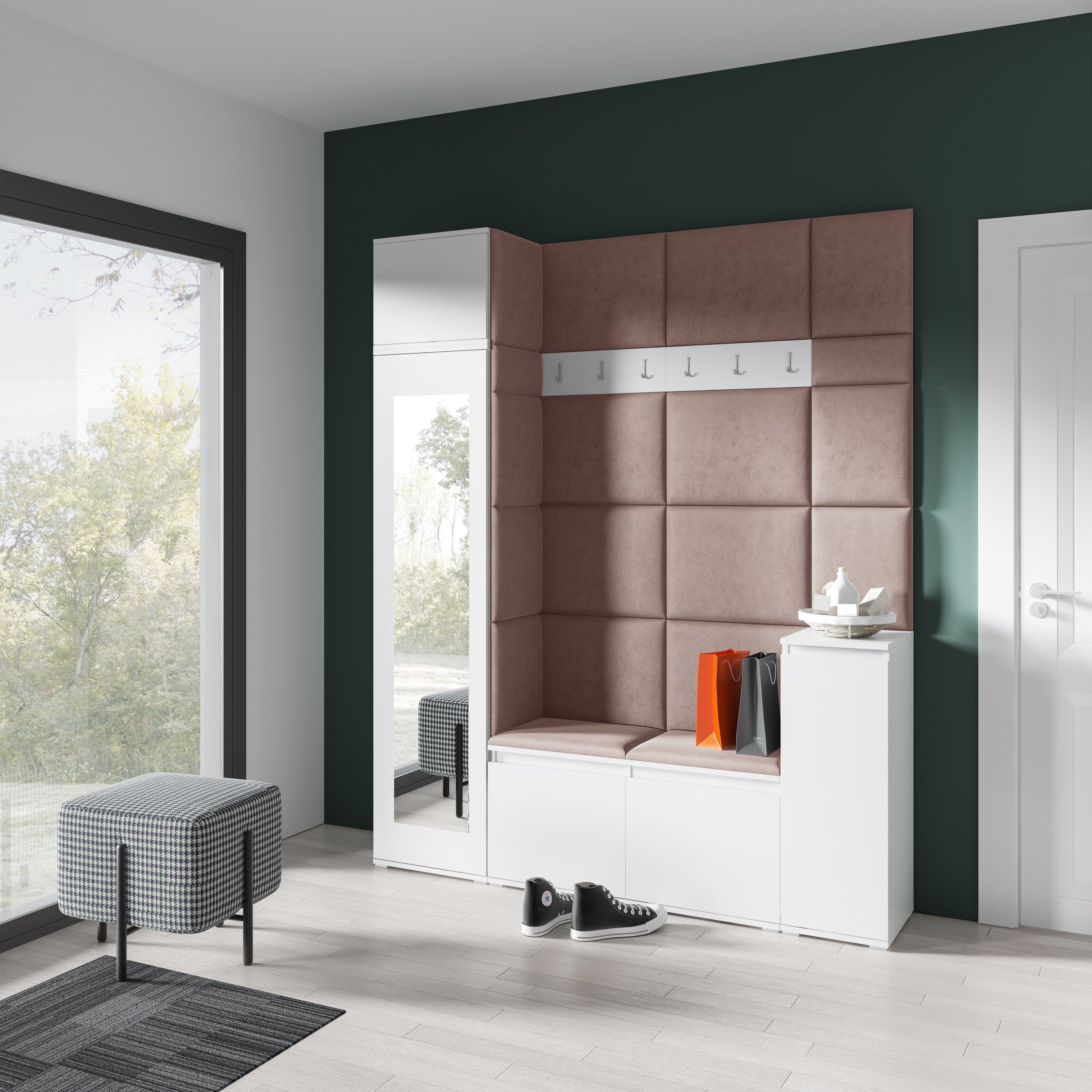 PK Emi 29 Hallway Wardrobe White - Upholstered Panels in Various Colours