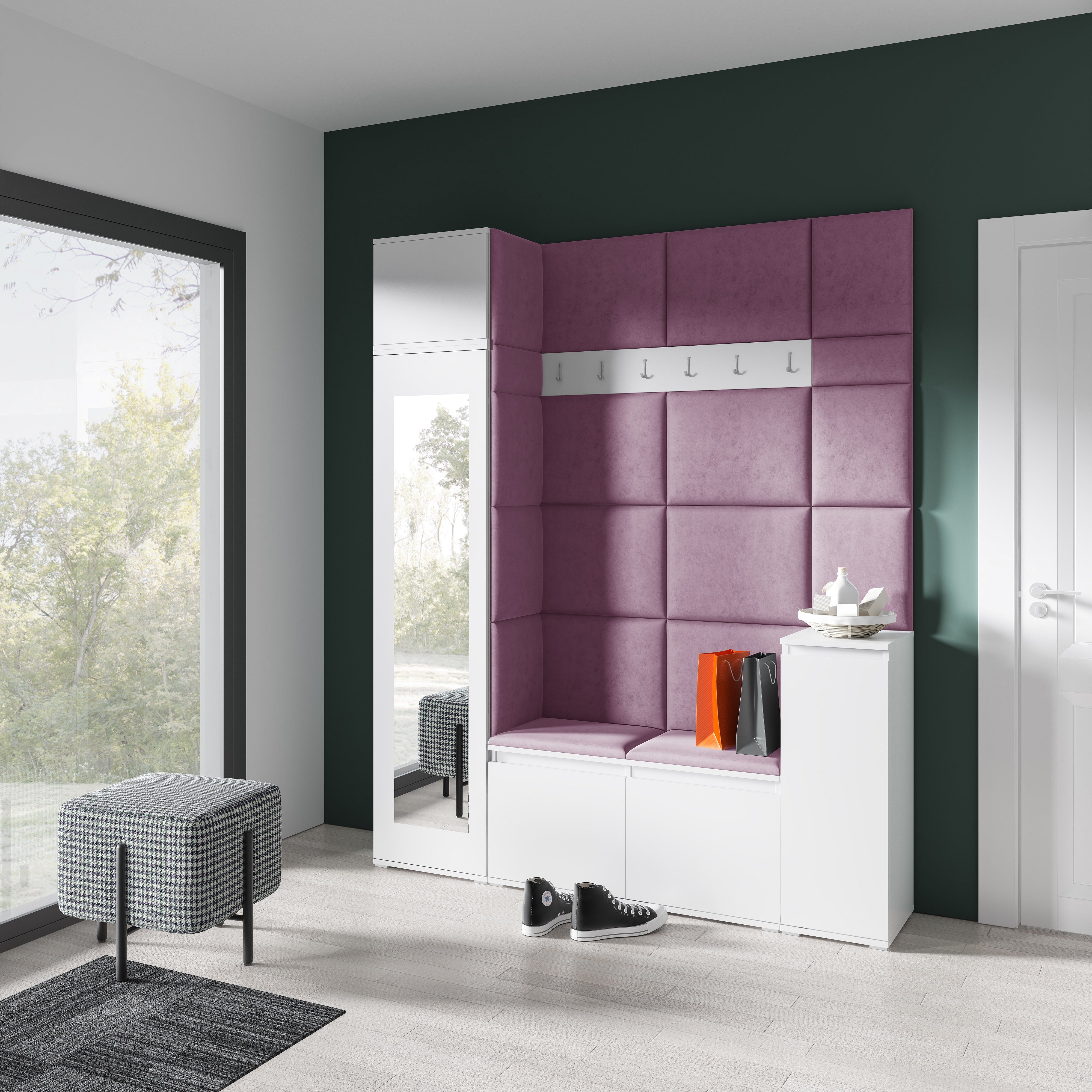 PK Emi 29 Hallway Wardrobe White - Upholstered Panels in Various Colours