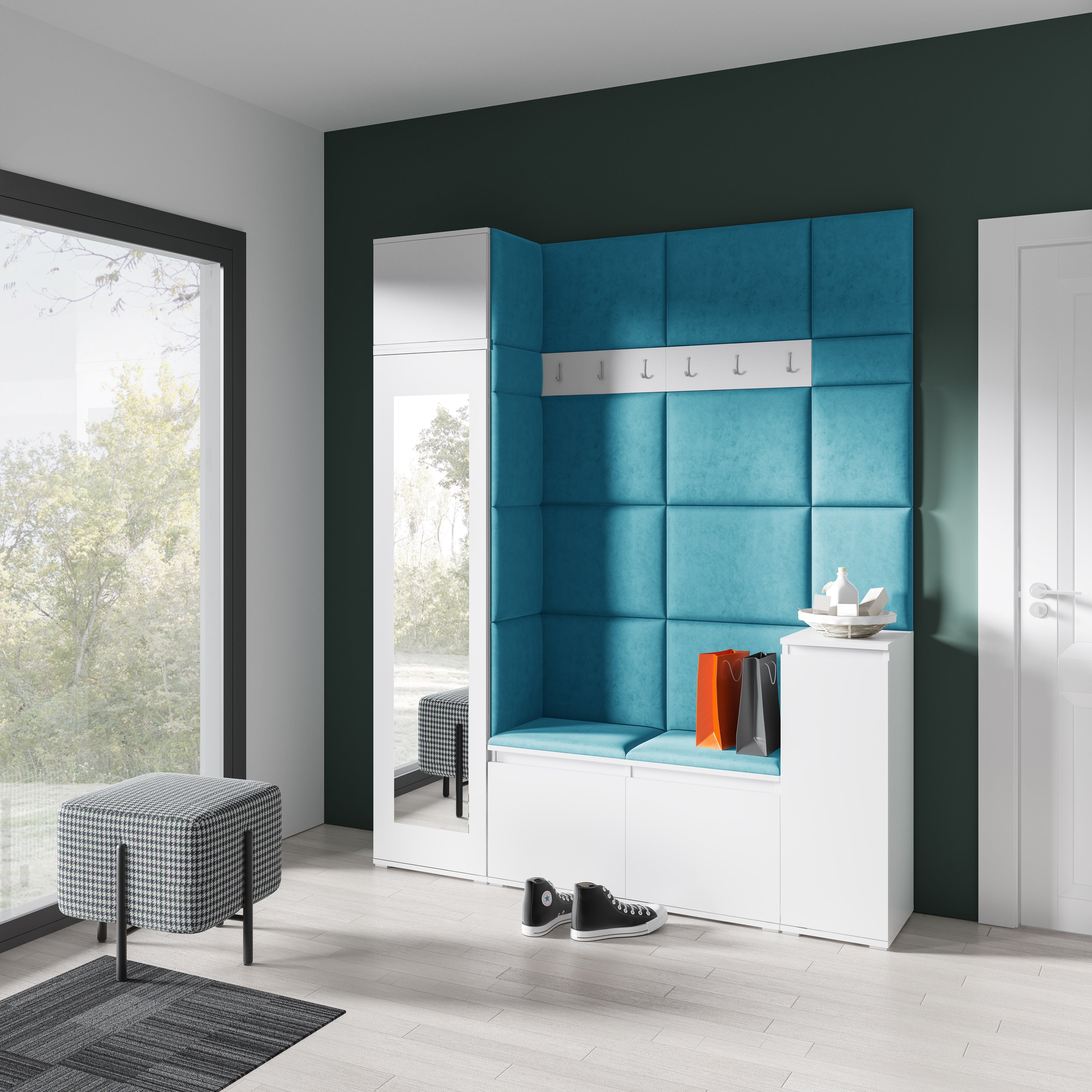 PK Emi 29 Hallway Wardrobe White - Upholstered Panels in Various Colours