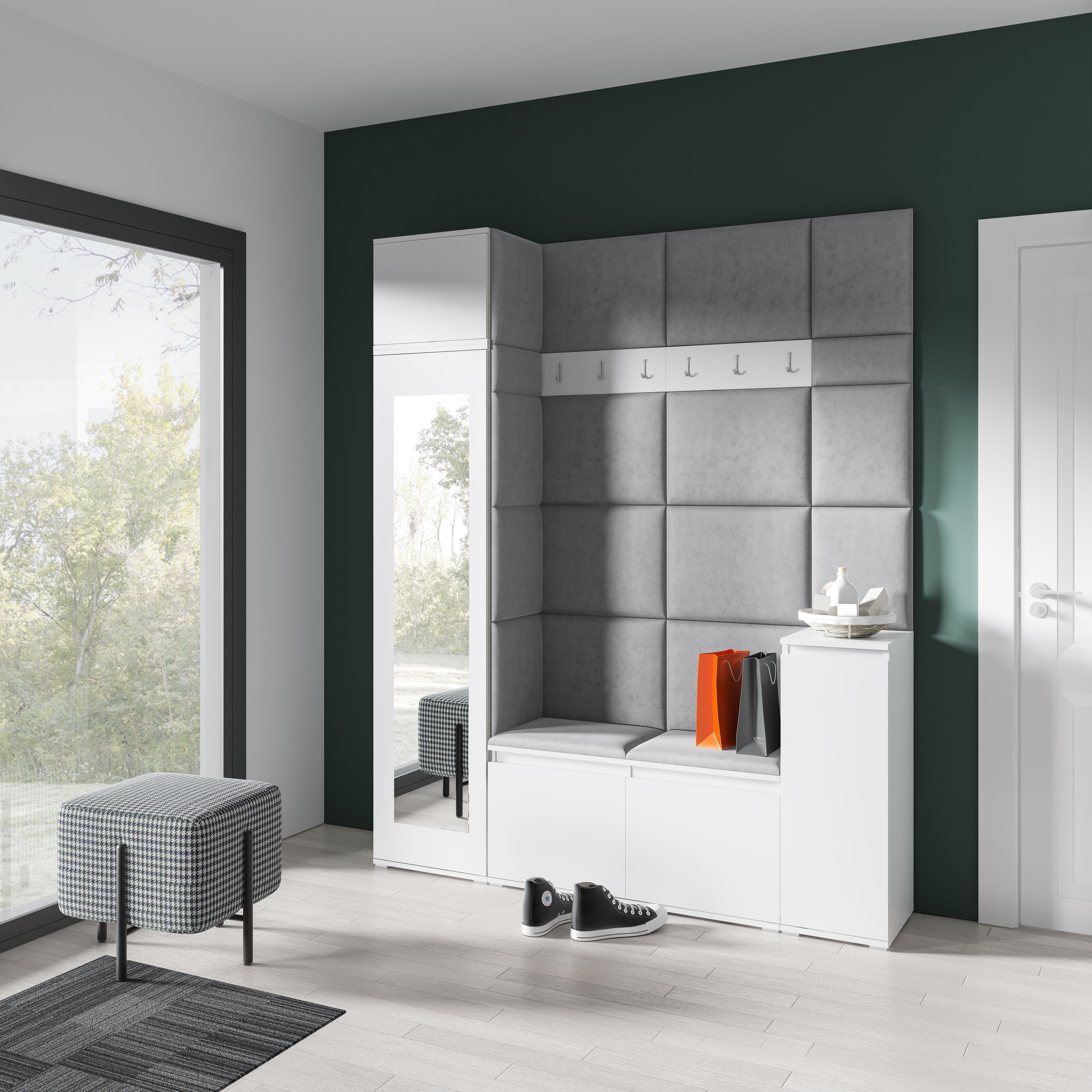 PK Emi 29 Hallway Wardrobe White - Upholstered Panels in Various Colours