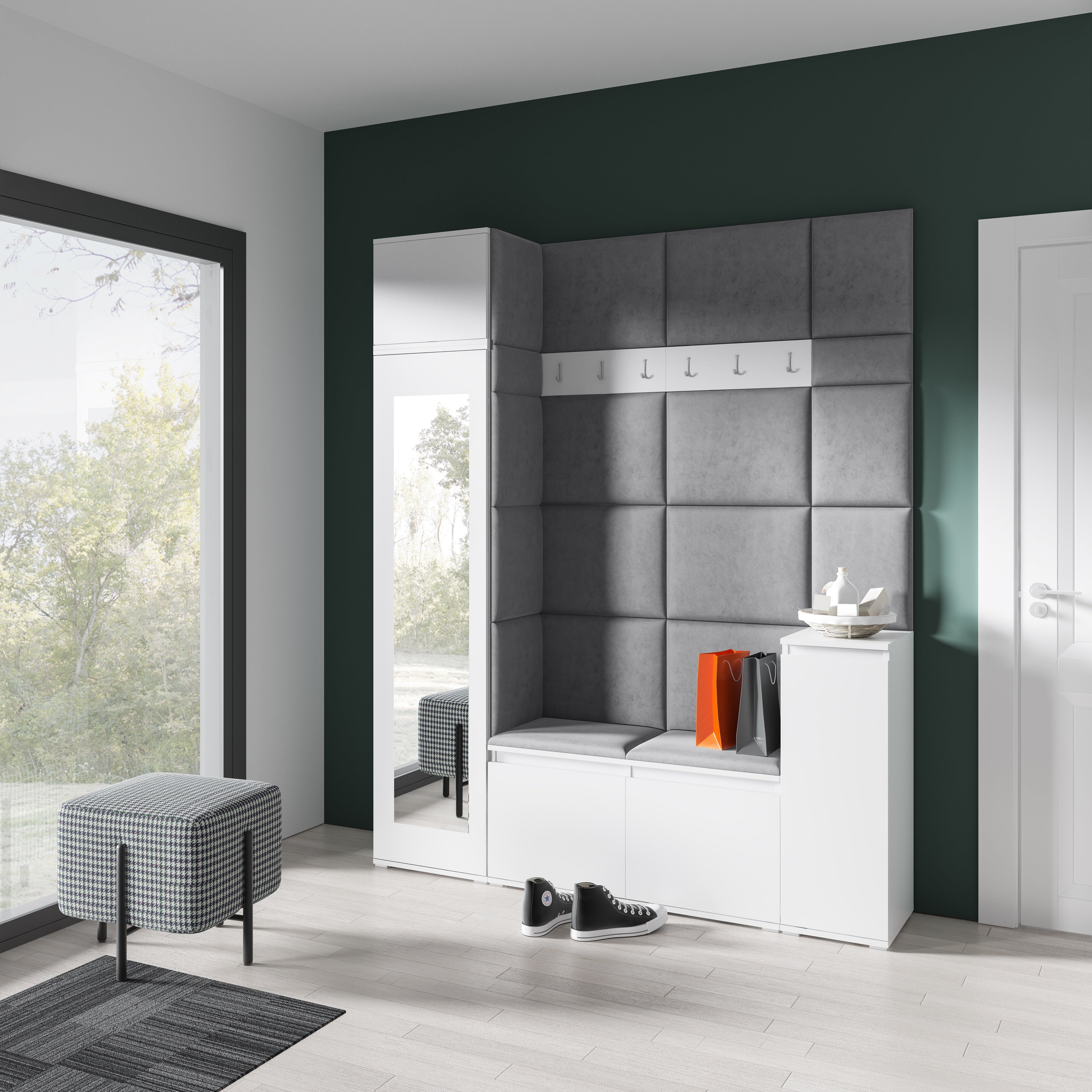 PK Emi 29 Hallway Wardrobe White - Upholstered Panels in Various Colours