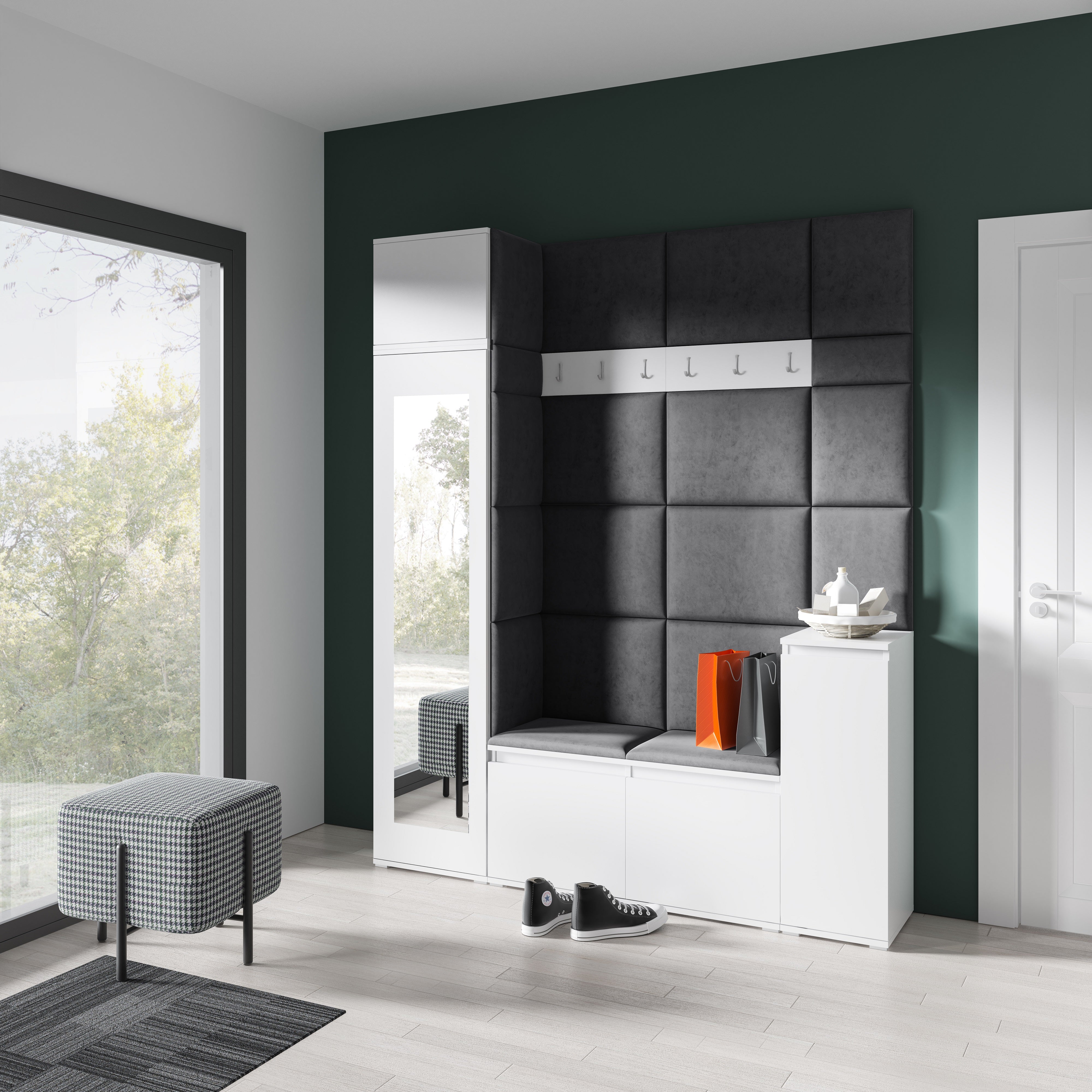 PK Emi 29 Hallway Wardrobe White - Upholstered Panels in Various Colours