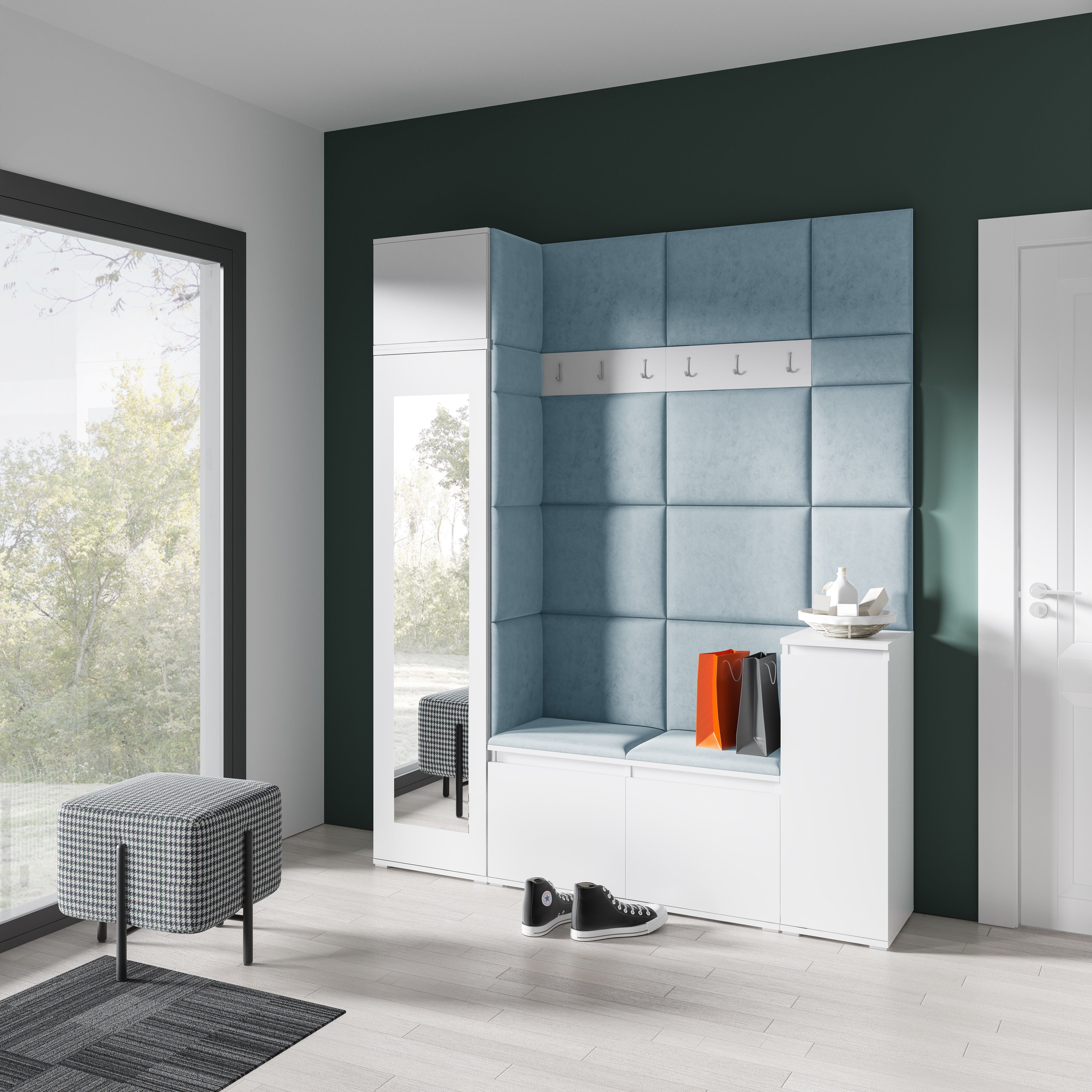 PK Emi 29 Hallway Wardrobe White - Upholstered Panels in Various Colours