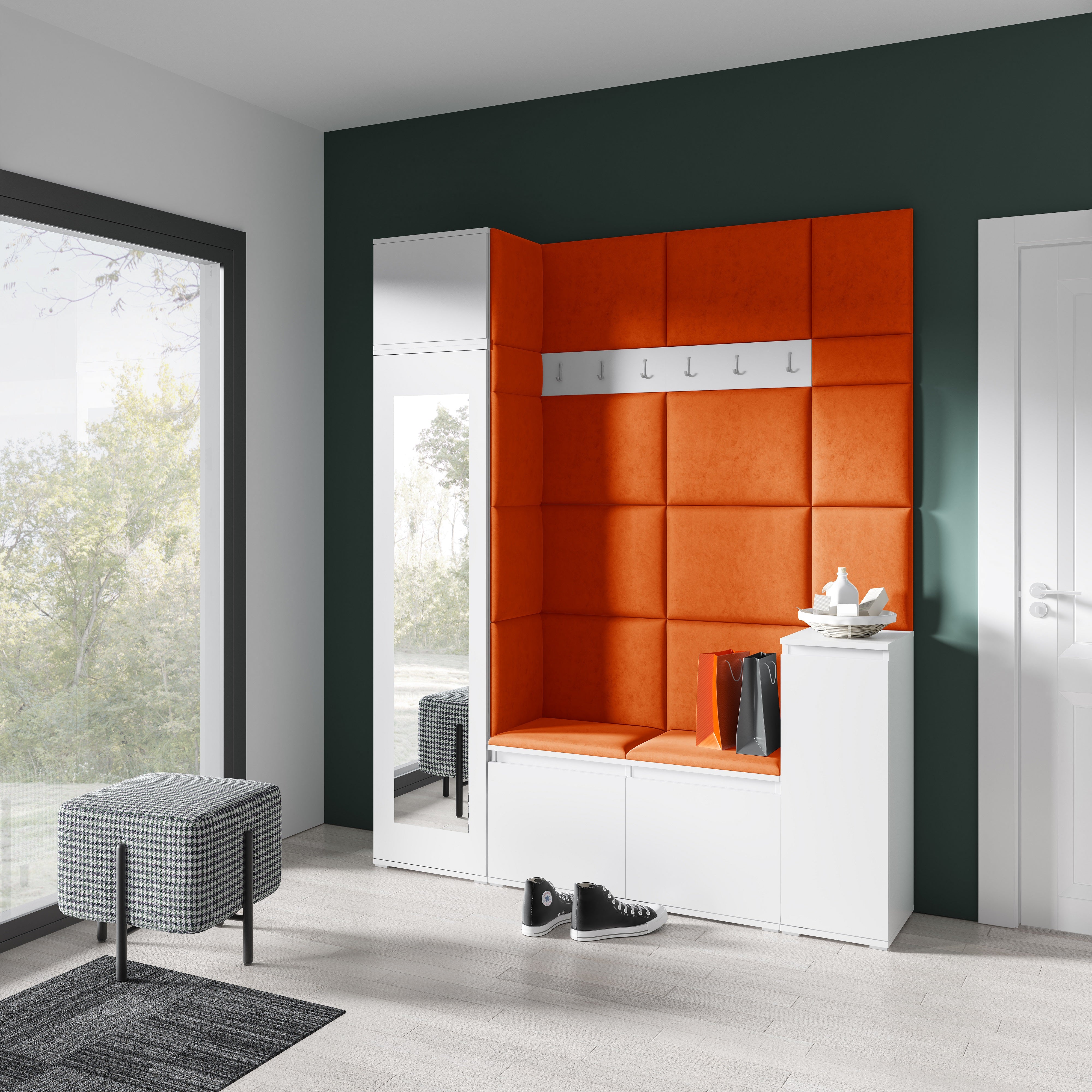 PK Emi 29 Hallway Wardrobe White - Upholstered Panels in Various Colours