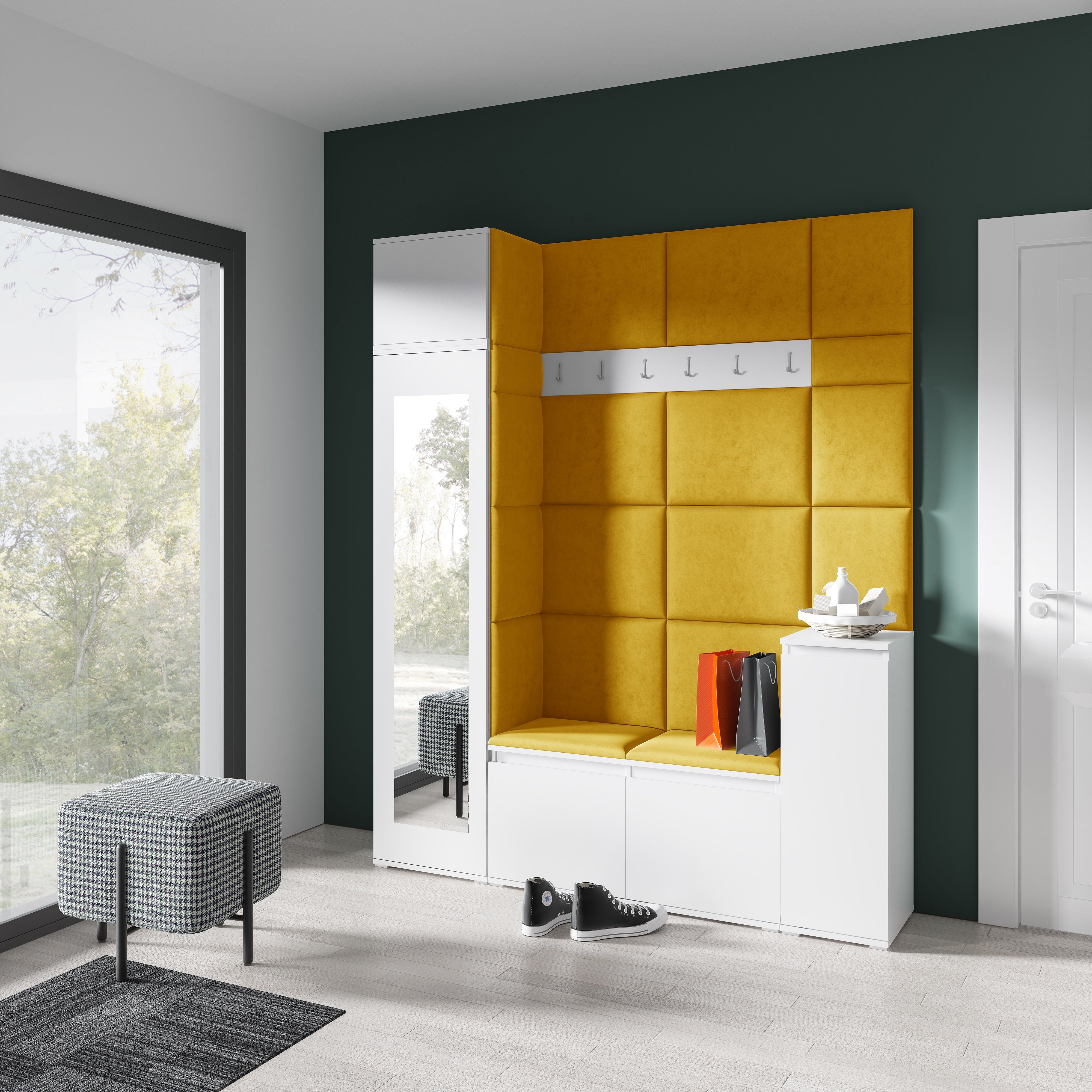 PK Emi 29 Hallway Wardrobe White - Upholstered Panels in Various Colours